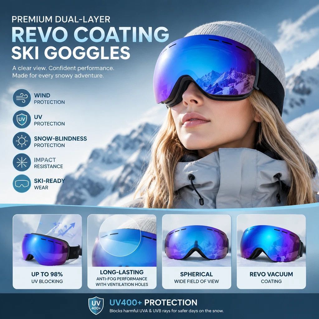 Heartwarming Windproof Ski Goggles, Black Frame, Dark Lens + Black-Red Strap - Image 7