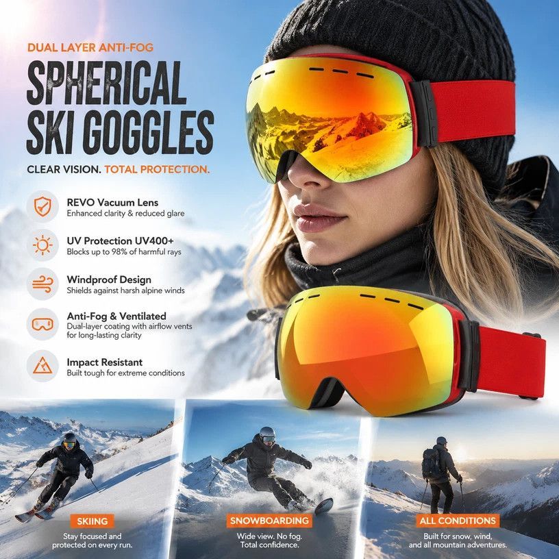 Lovely Holiday UV400 Ski Gift, Red Frame, Red Lens + Matching Red Strap - Image 1