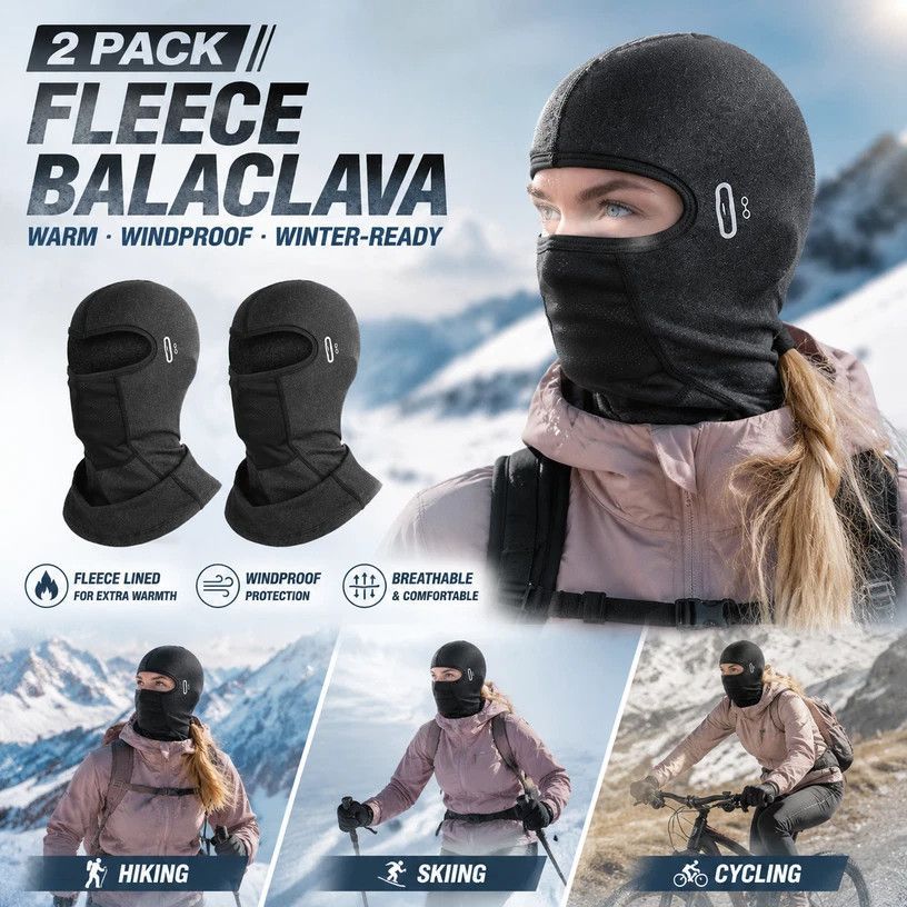 Cold Resistant Ski Face Cover, Grey Long Style With Glasses Holes, One Size, 2 Pcs - Image 1