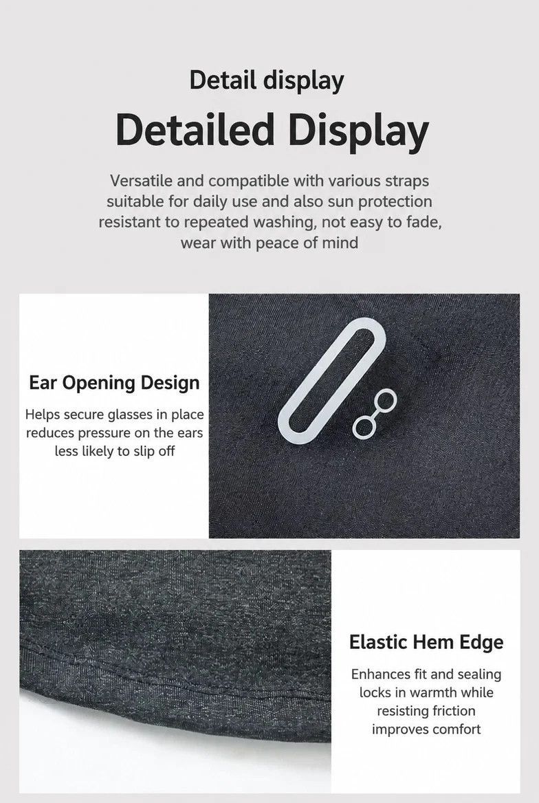Wind Block Warm Face Mask, Black Long Design, One Size, 2 Pcs - Image 3