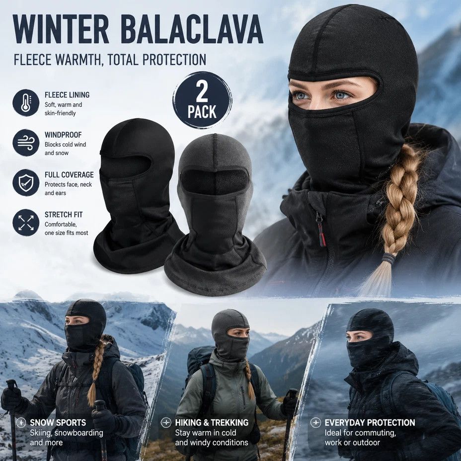 Coldproof Neck Cover, Grey & Black Long Style, One Size, 2 Pcs - Image 1