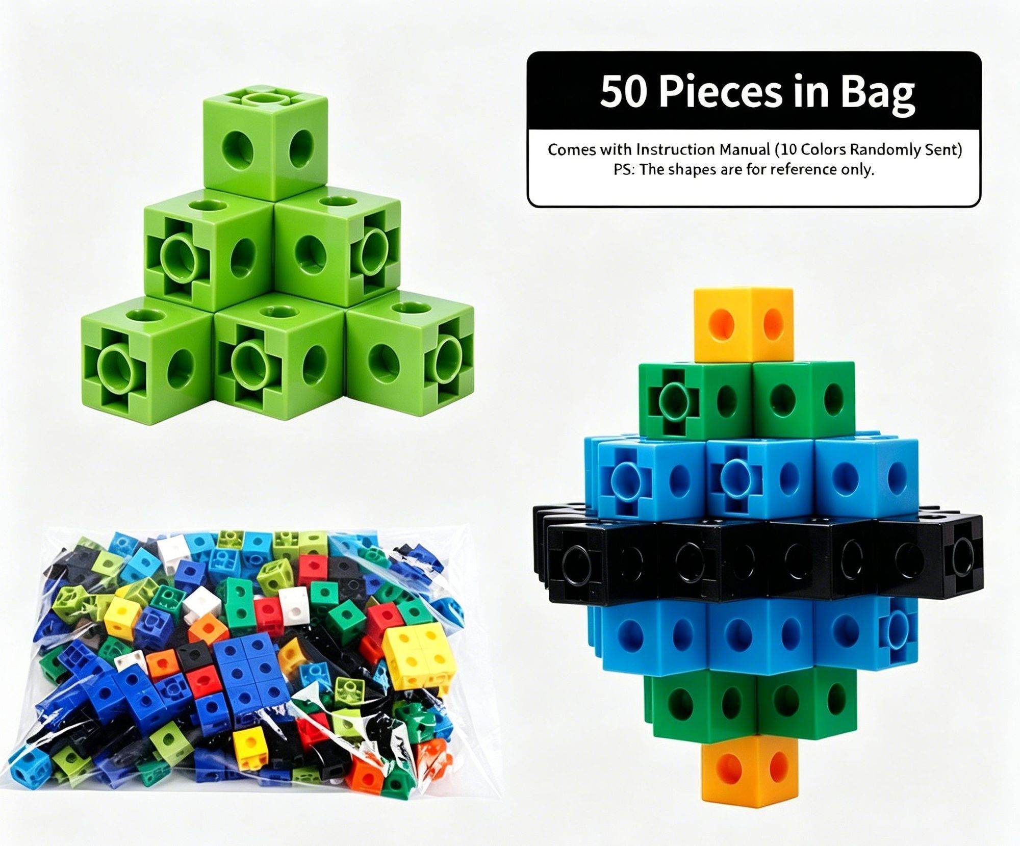 50pcs 10 Colors Mixed PP Square Building Blocks - Image 2