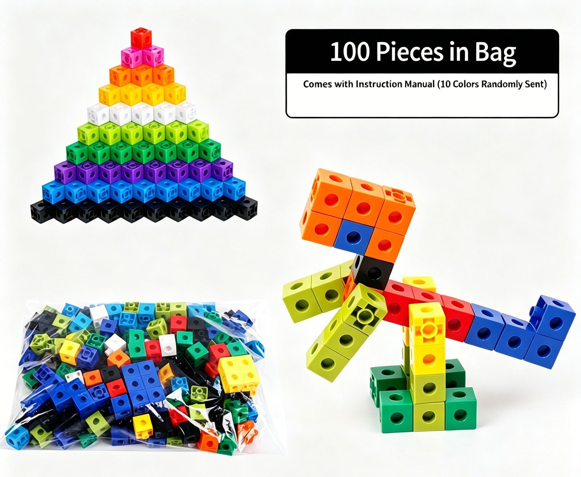 100pcs 10 Colors Mixed PP Square Building Blocks - Image 2