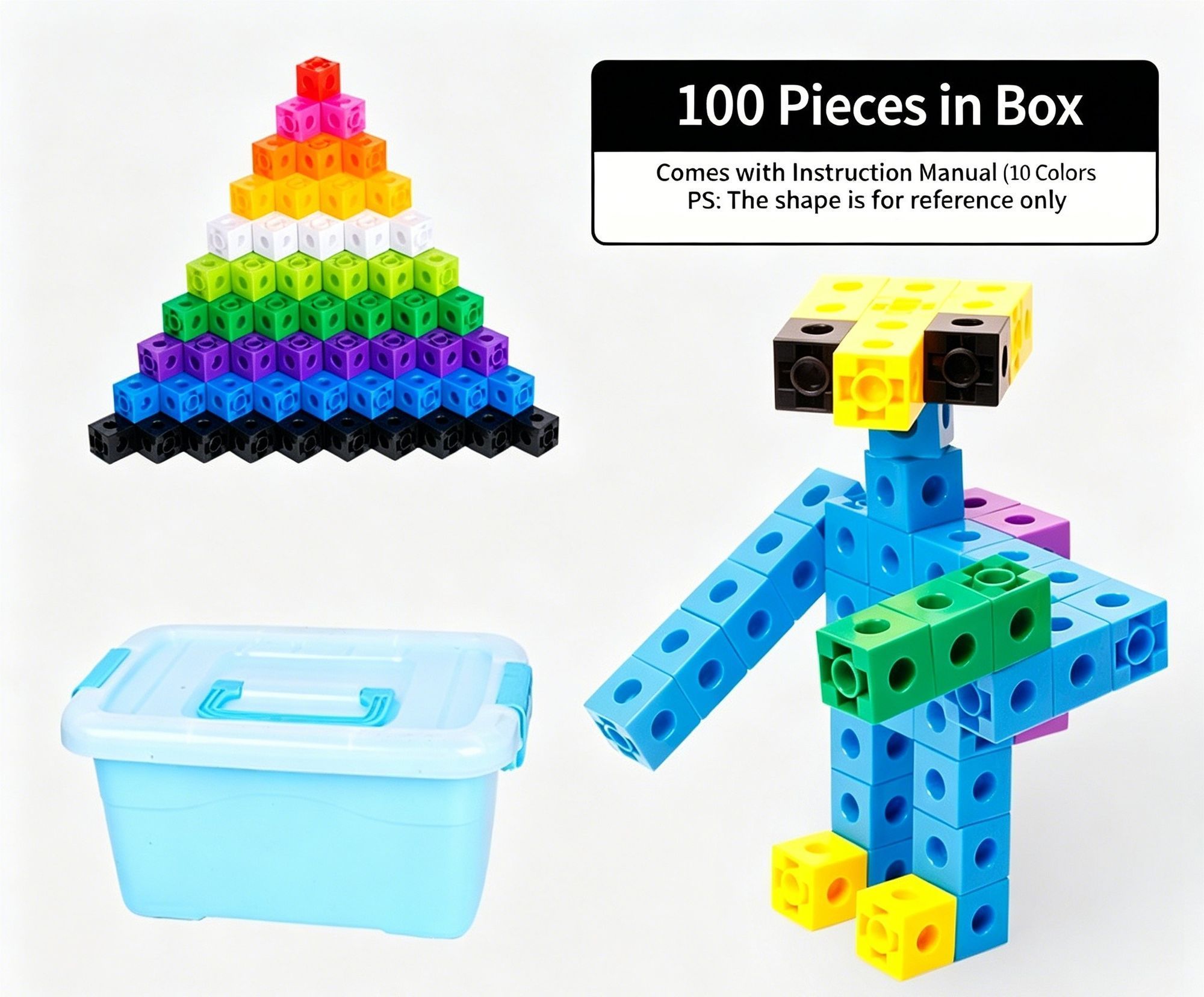 100pcs With Storage Box 10 Colors Mixed PP Square Blocks - Image 2