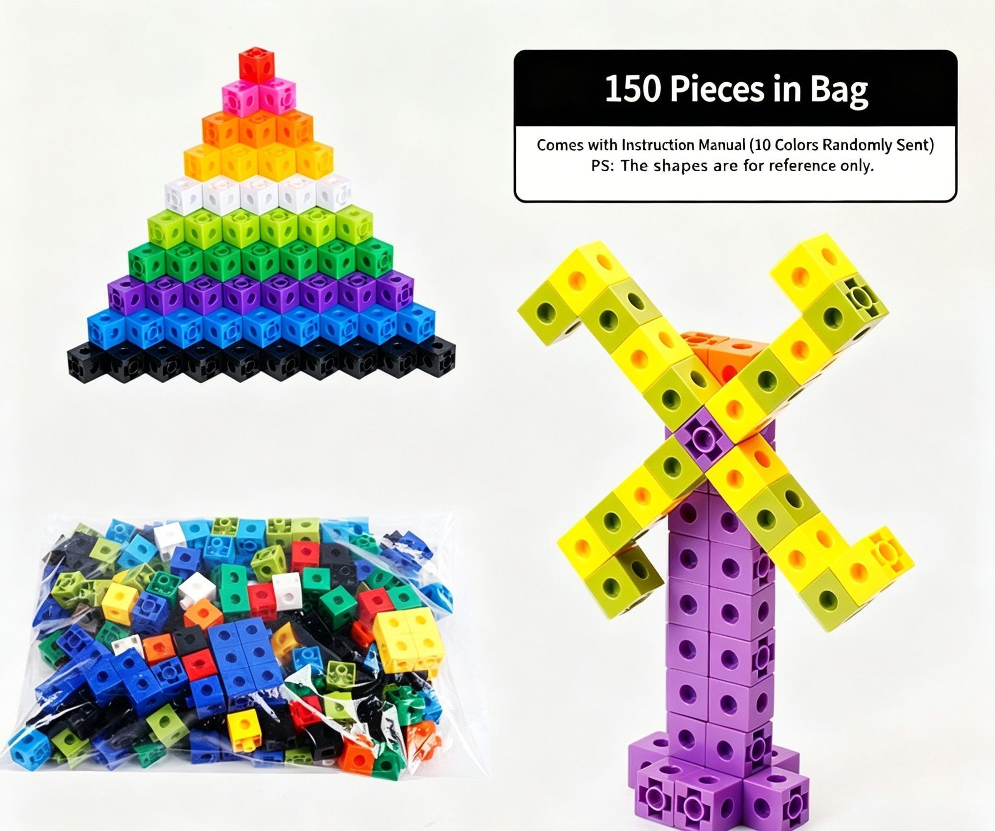 150pcs 10 Colors Mixed PP Square Building Blocks - Image 2