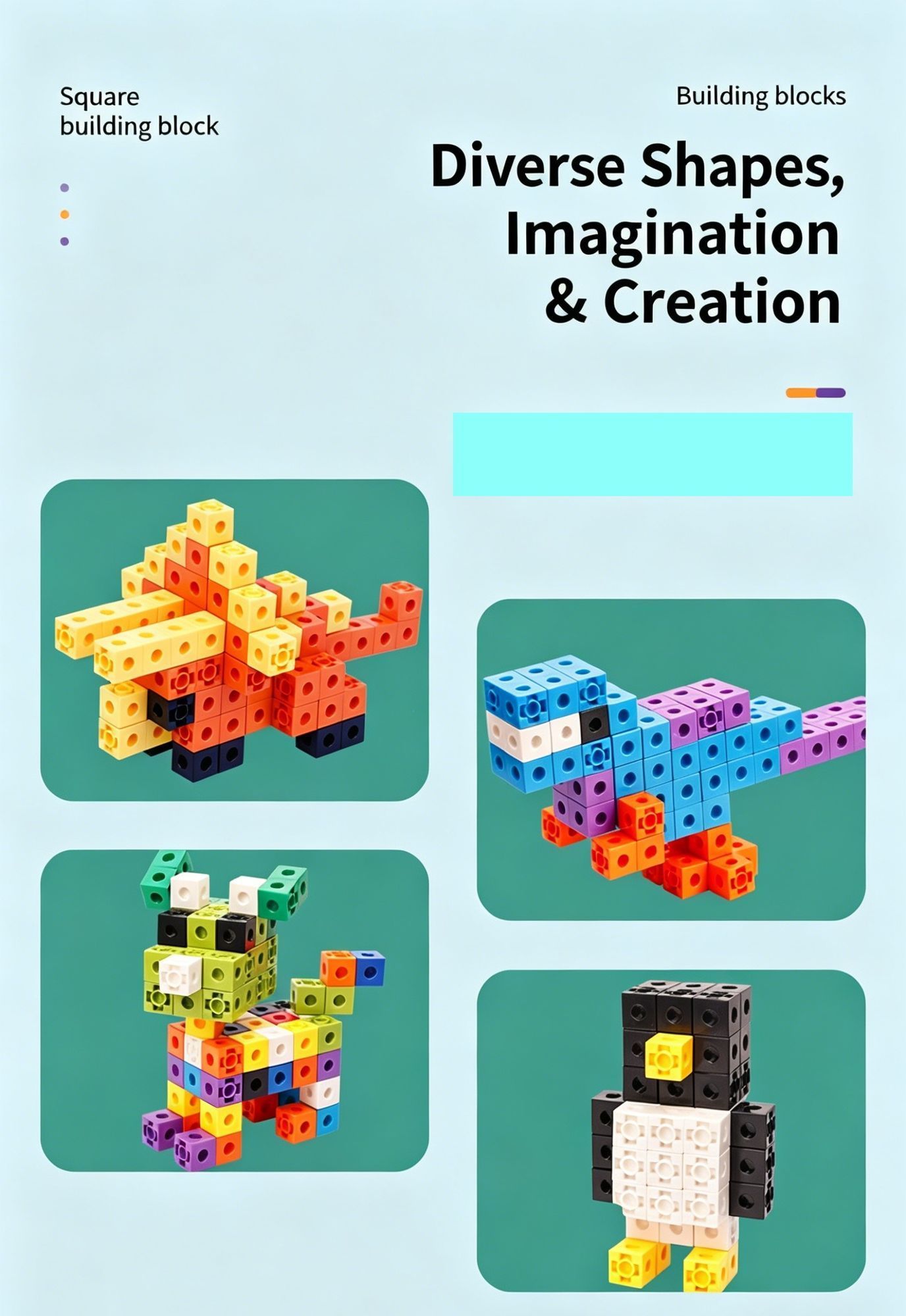 150pcs 10 Colors Mixed PP Square Building Blocks - Image 7
