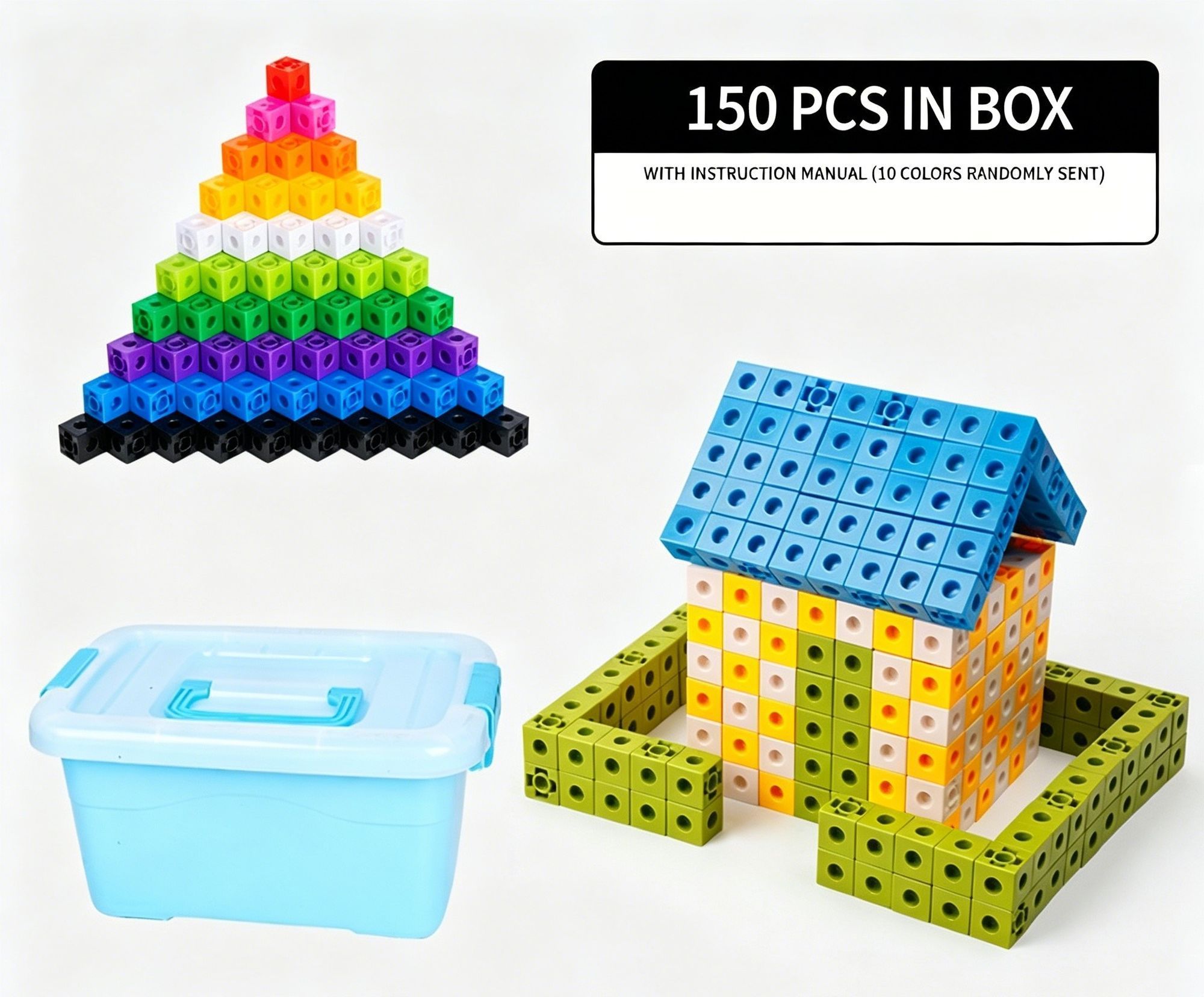 150pcs With Storage Box 10 Colors Mixed PP Square Blocks - Image 2