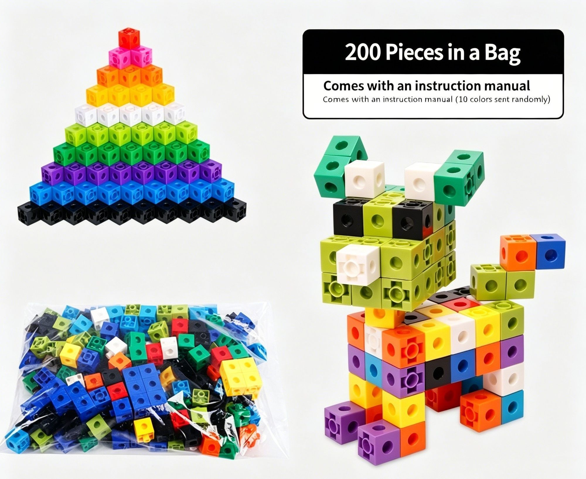 200pcs 10 Colors Mixed PP Square Building Blocks - Image 2
