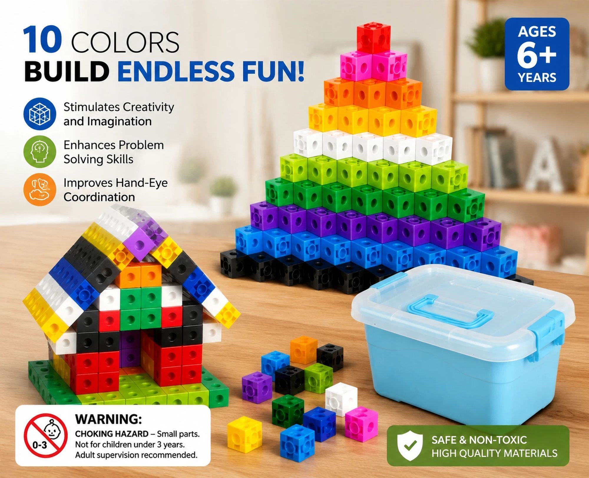 200pcs With Storage Box 10 Colors Mixed PP Square Blocks - Image 1