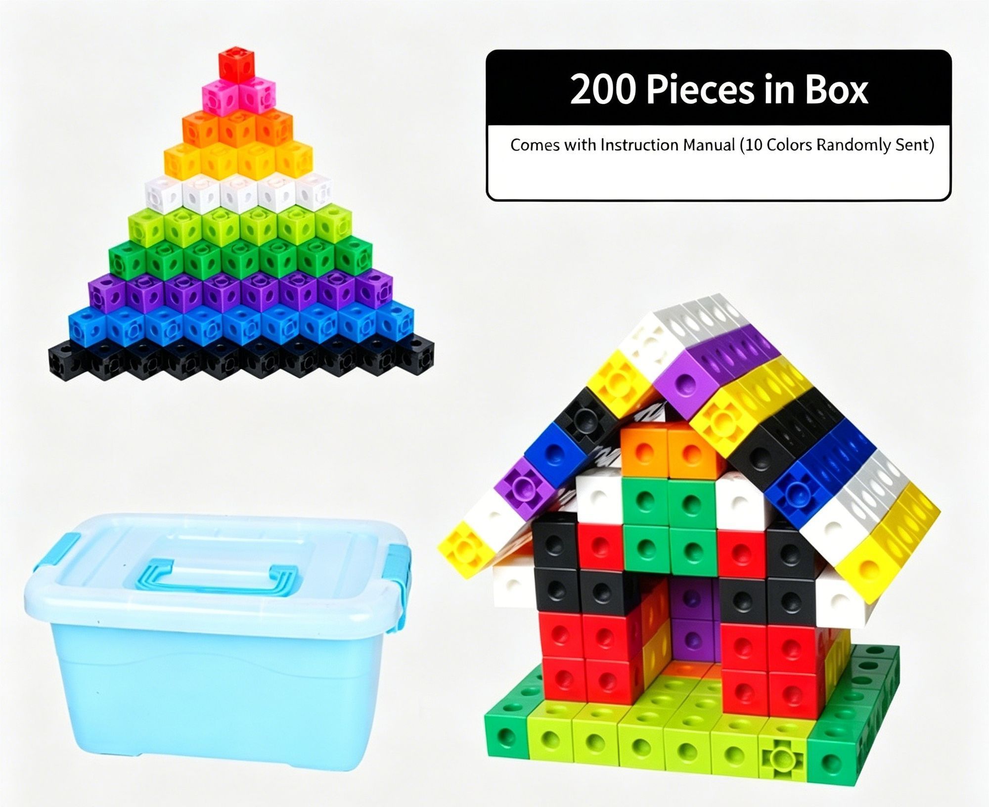 200pcs With Storage Box 10 Colors Mixed PP Square Blocks - Image 2