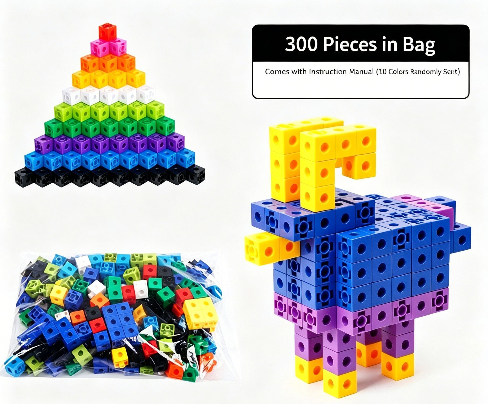 300pcs 10 Colors Mixed PP Square Building Blocks - Image 2