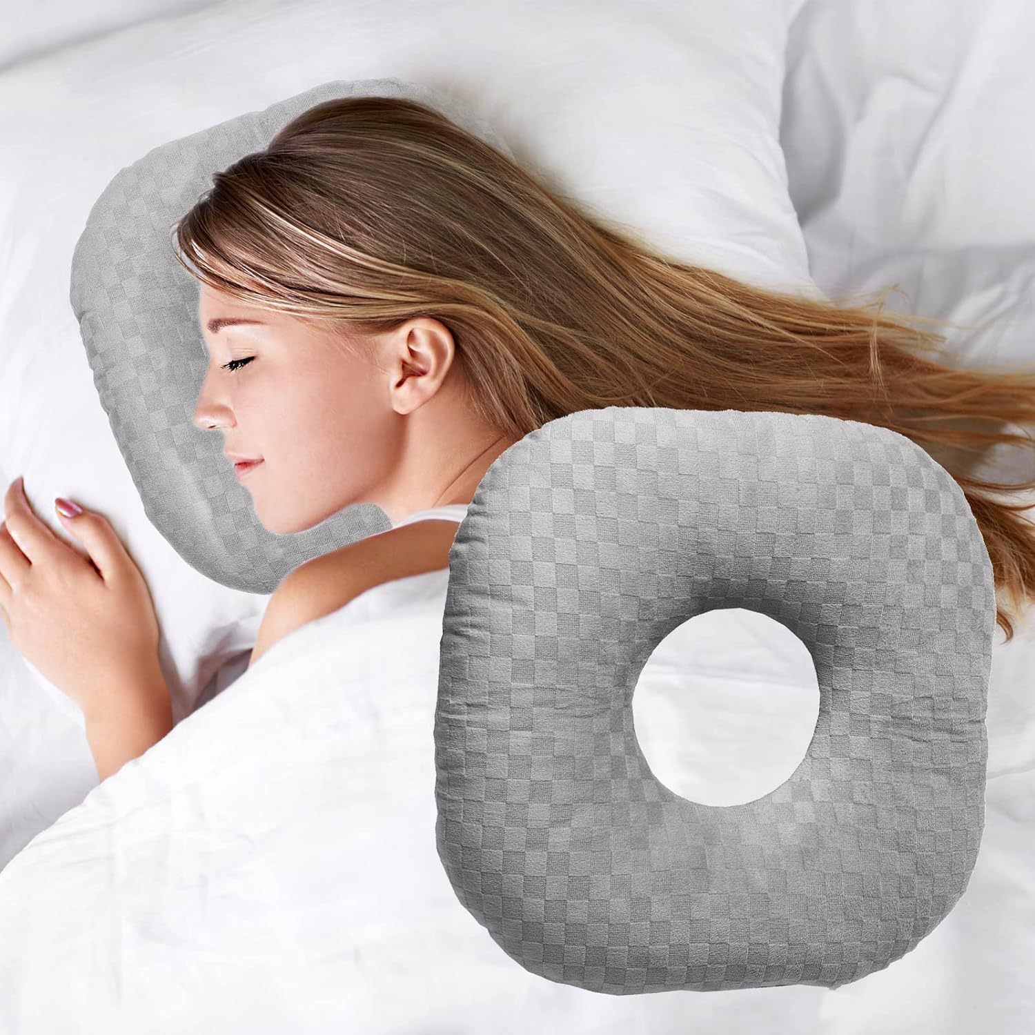 Basic Square Ear Hole Pillow, Universal Cushion For Pierced Ear Sleep - Image 1