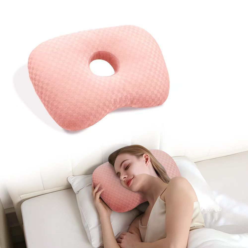 Pink Checker Side Sleep Ear Cushion, No Pressure On Earrings - Image 1