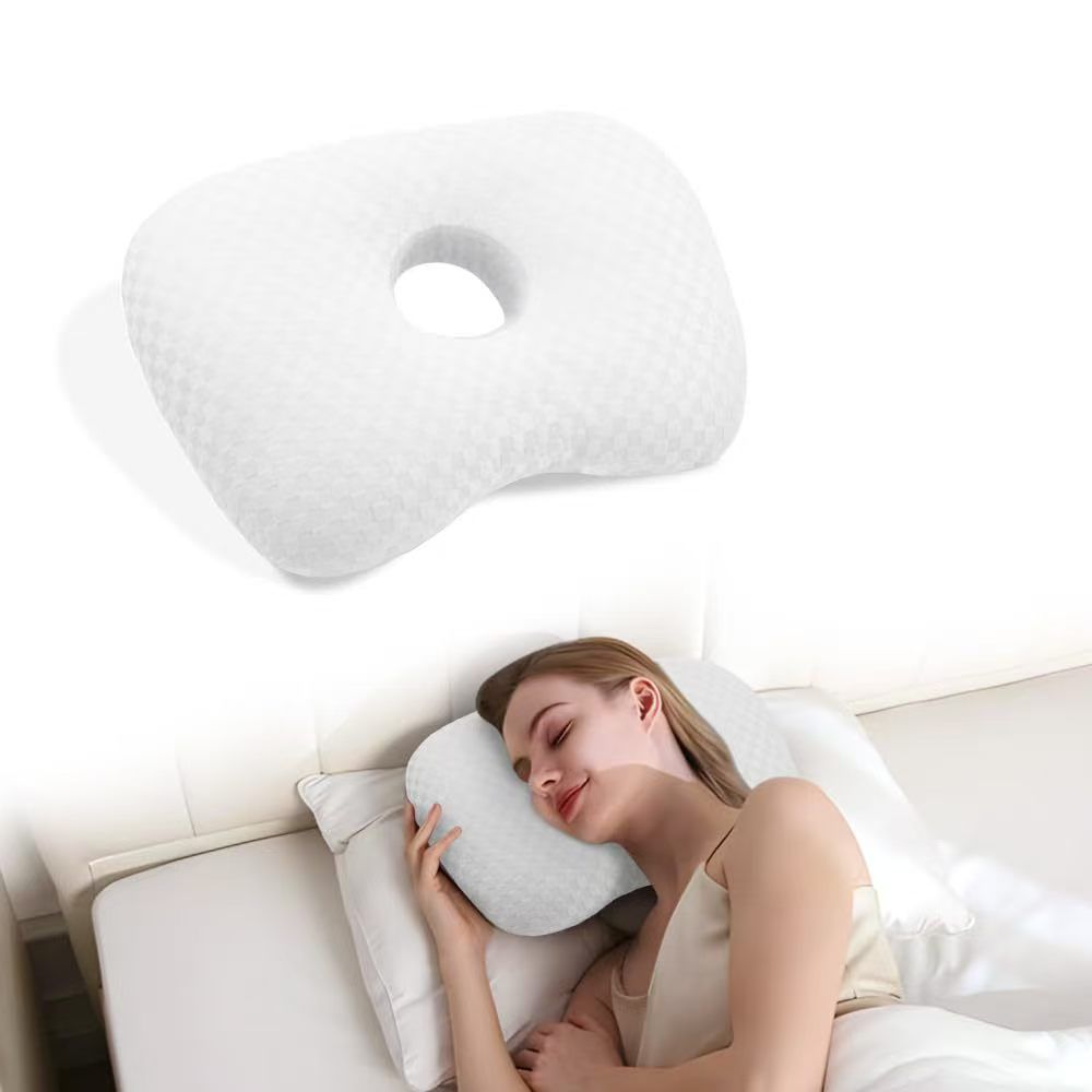 White Checker Soft Ear Pillow, Gentle Support For Sensitive Earlobe - Image 1