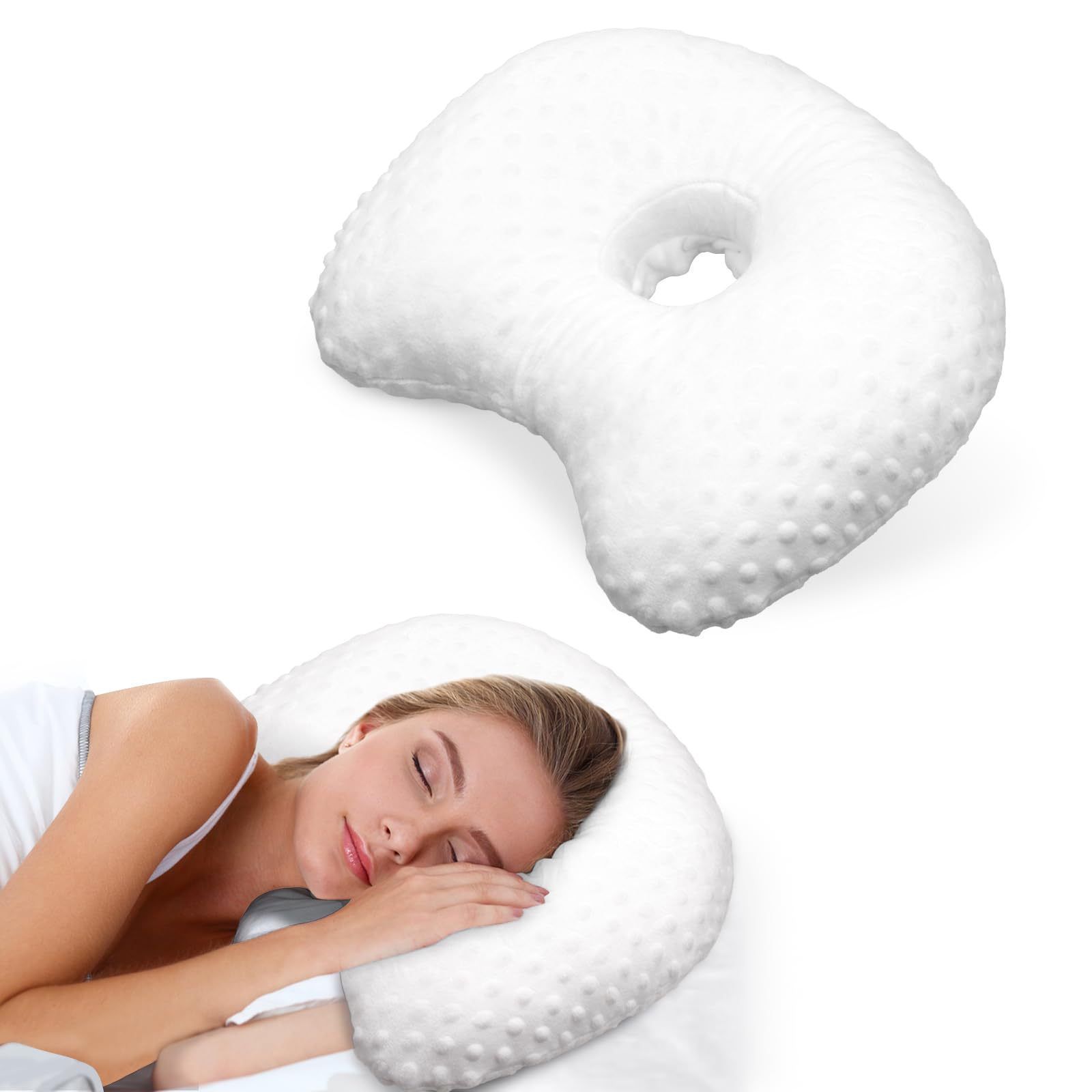 White Fluffy Bean Velvet Ear Pillow, Care Sensitive Pierced Ears - Image 1