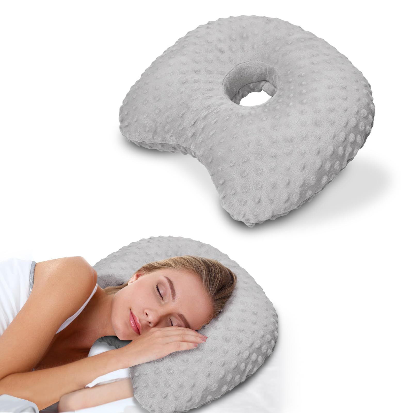 Grey Cozy Bean Velvet Ear Pillow, Fluffy Fabric For Peaceful Sleep - Image 1