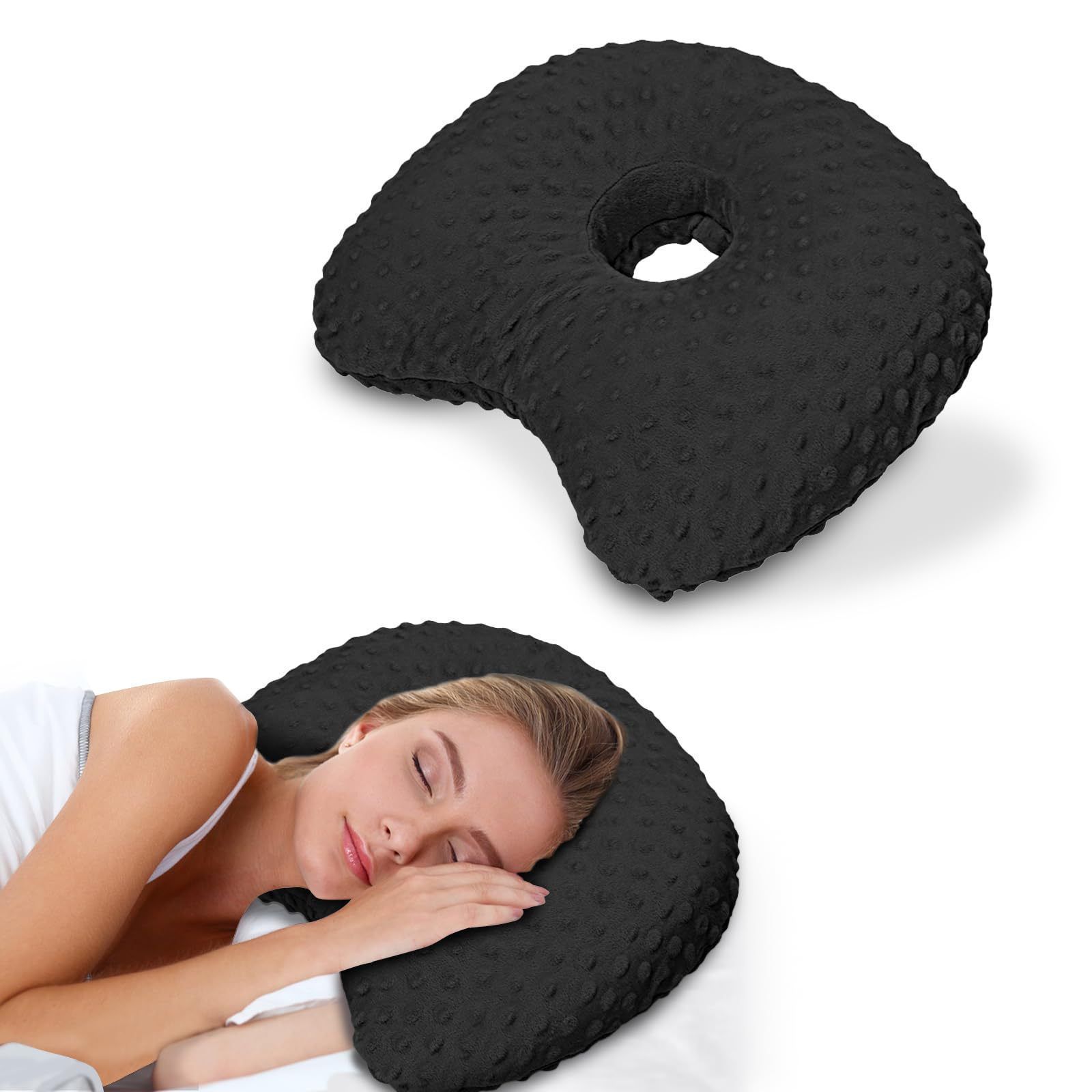 Black Bean Velvet Ear Cushion, Hollow Design No Pain With Earrings - Image 1
