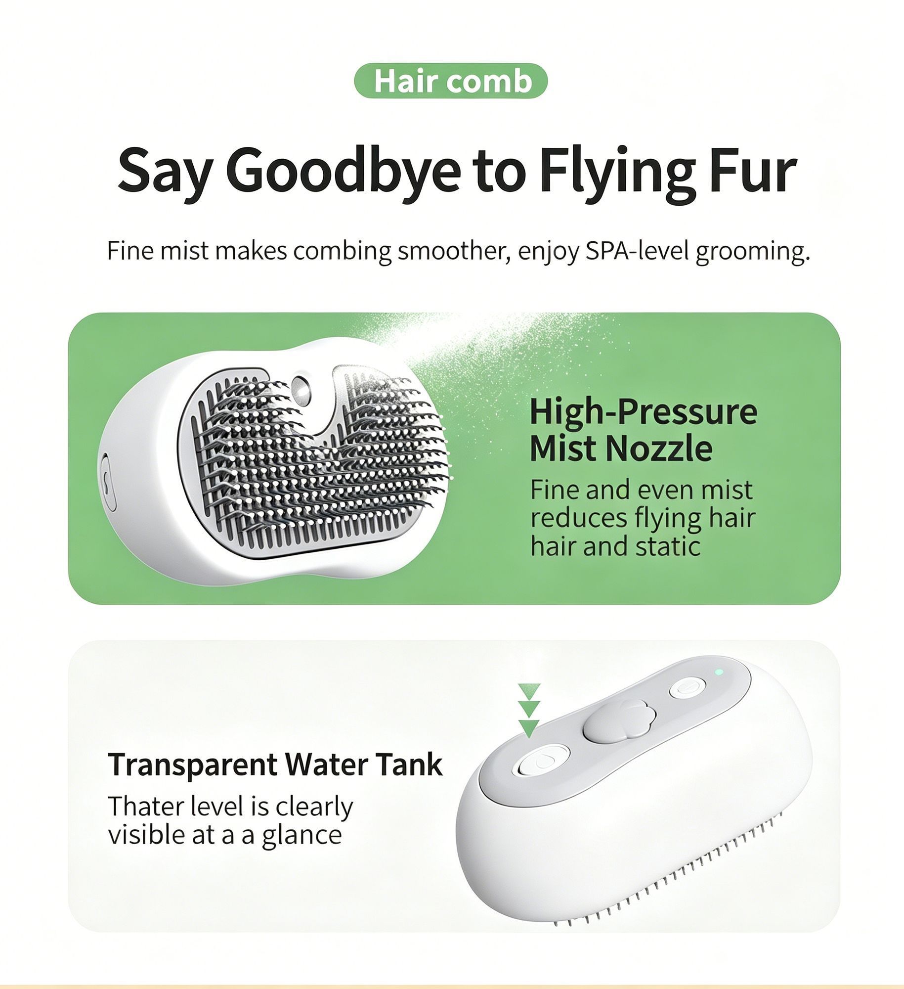White Grey Pet Spray Grooming Comb 2pcs, Anti Flying Cat Hair Massager Brush - Image 3