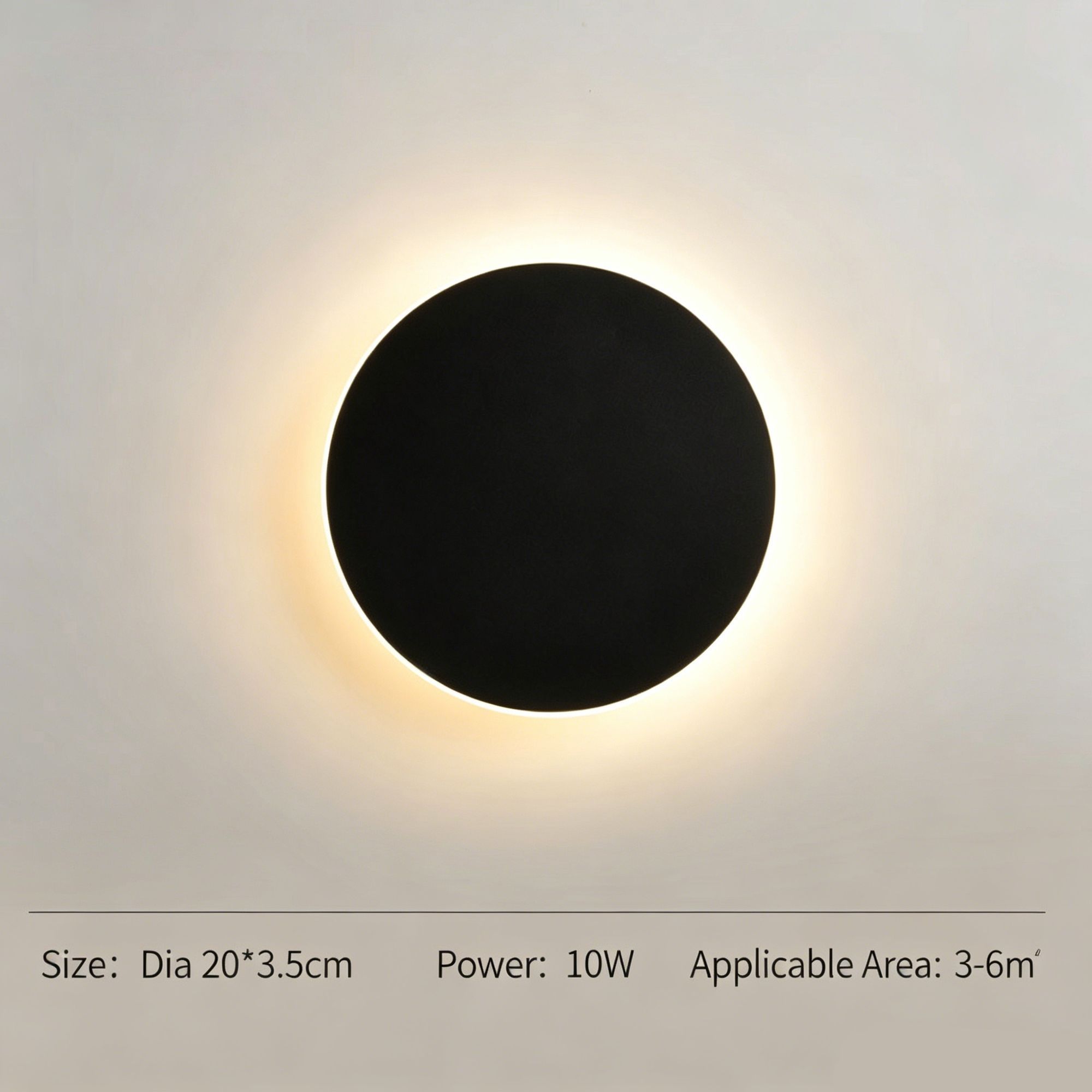 20CM Black Regular Eclipse LED Wall Light Stepless Dimming - Image 1