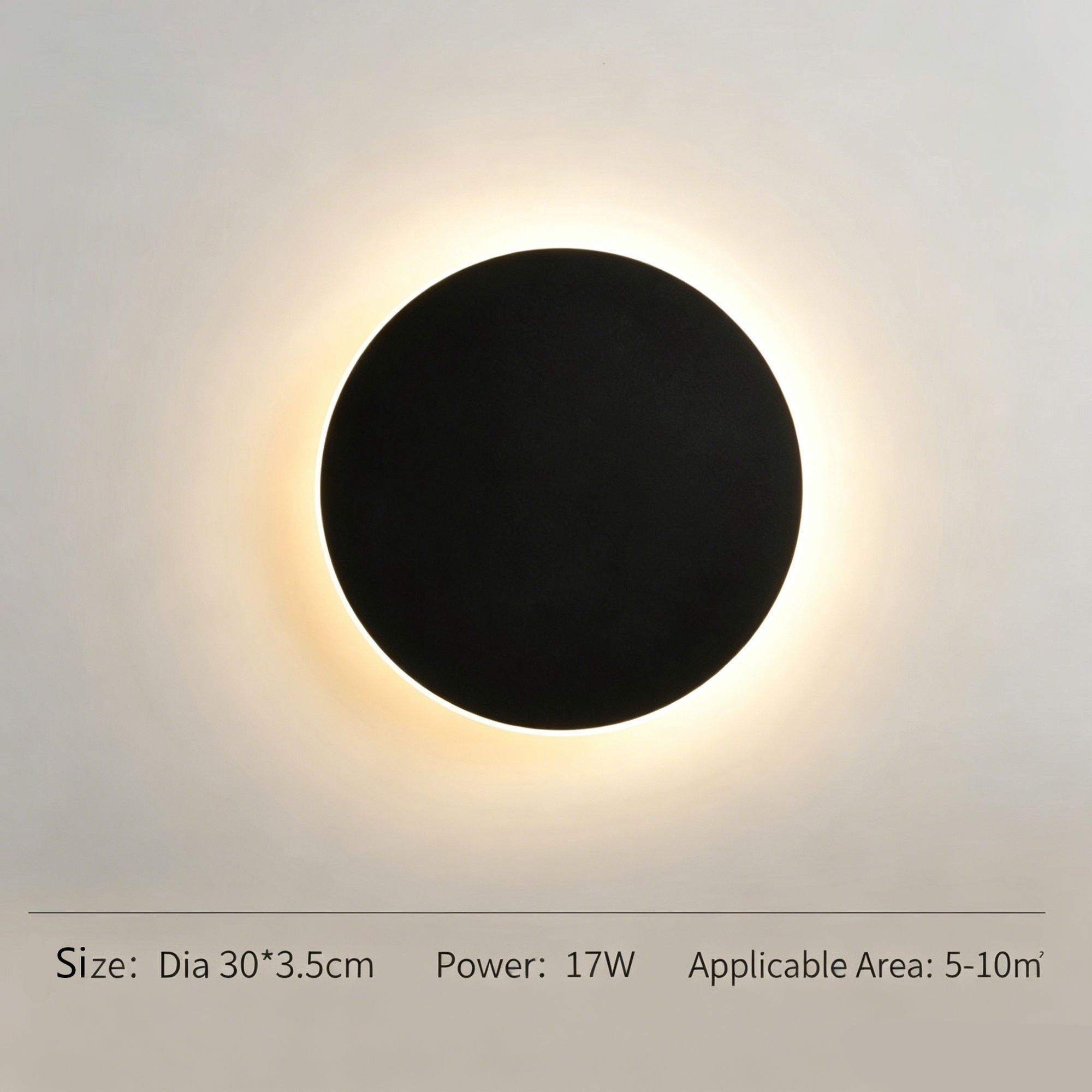 30CM Black Regular Eclipse LED Wall Light Stepless Dimming - Image 1
