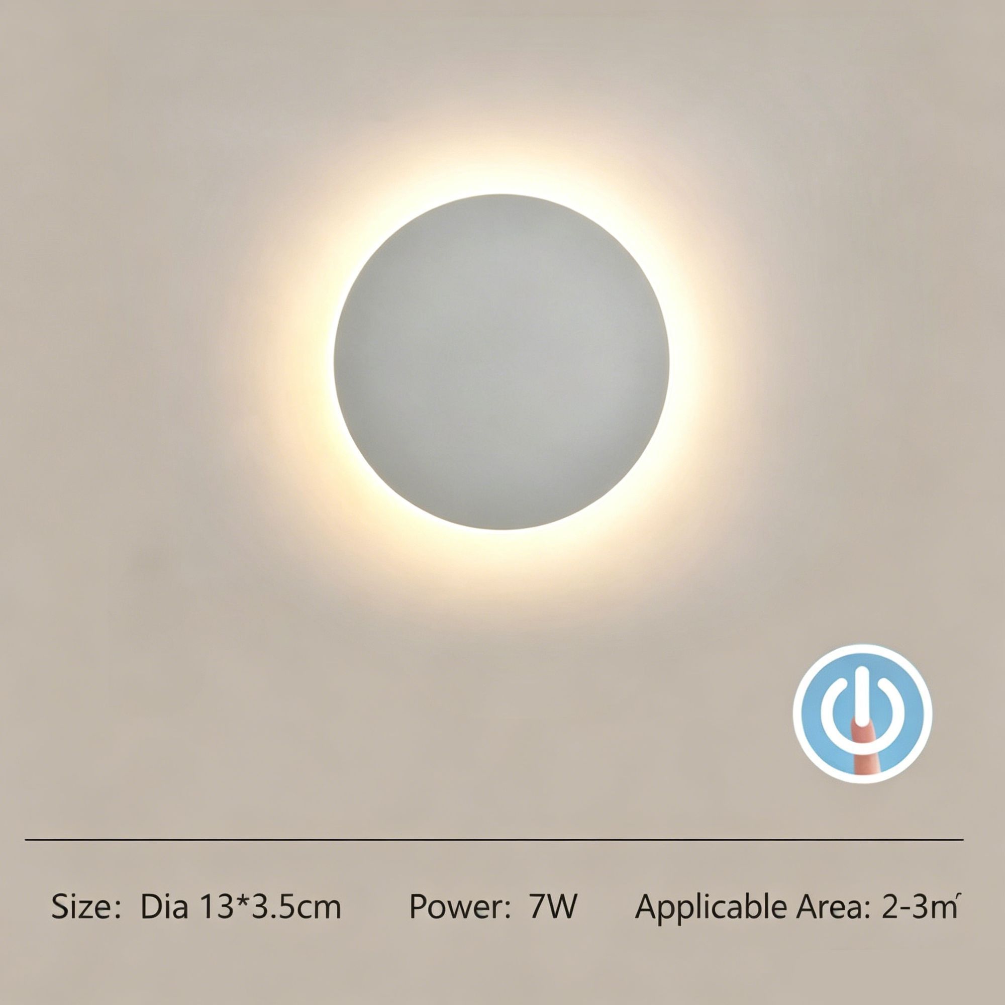 13CM White Touch Eclipse LED Wall Light Stepless Dimming - Image 1