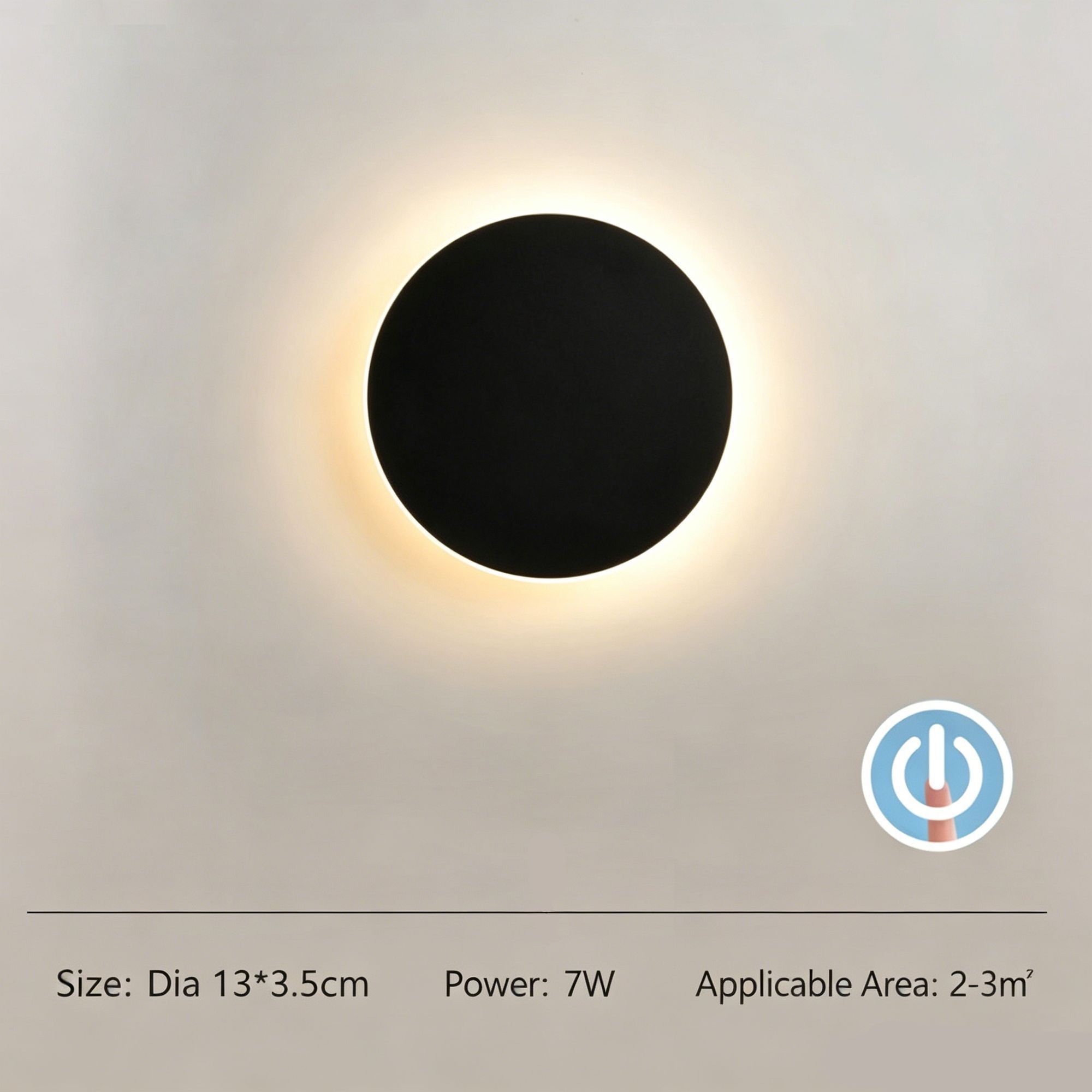 13CM Black Touch Eclipse LED Wall Light Stepless Dimming - Image 1