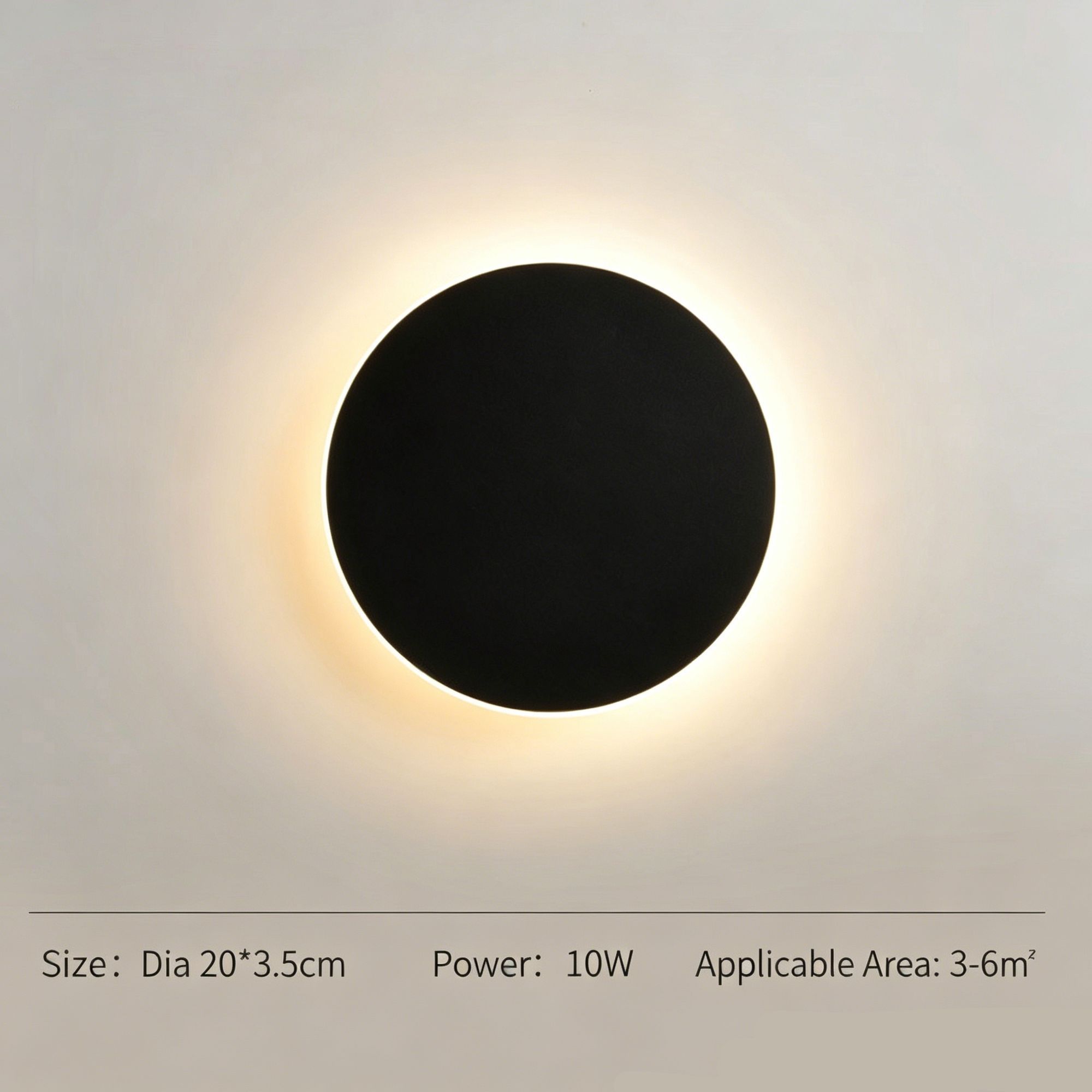20CM Black Touch Eclipse LED Wall Light Stepless Dimming - Image 1
