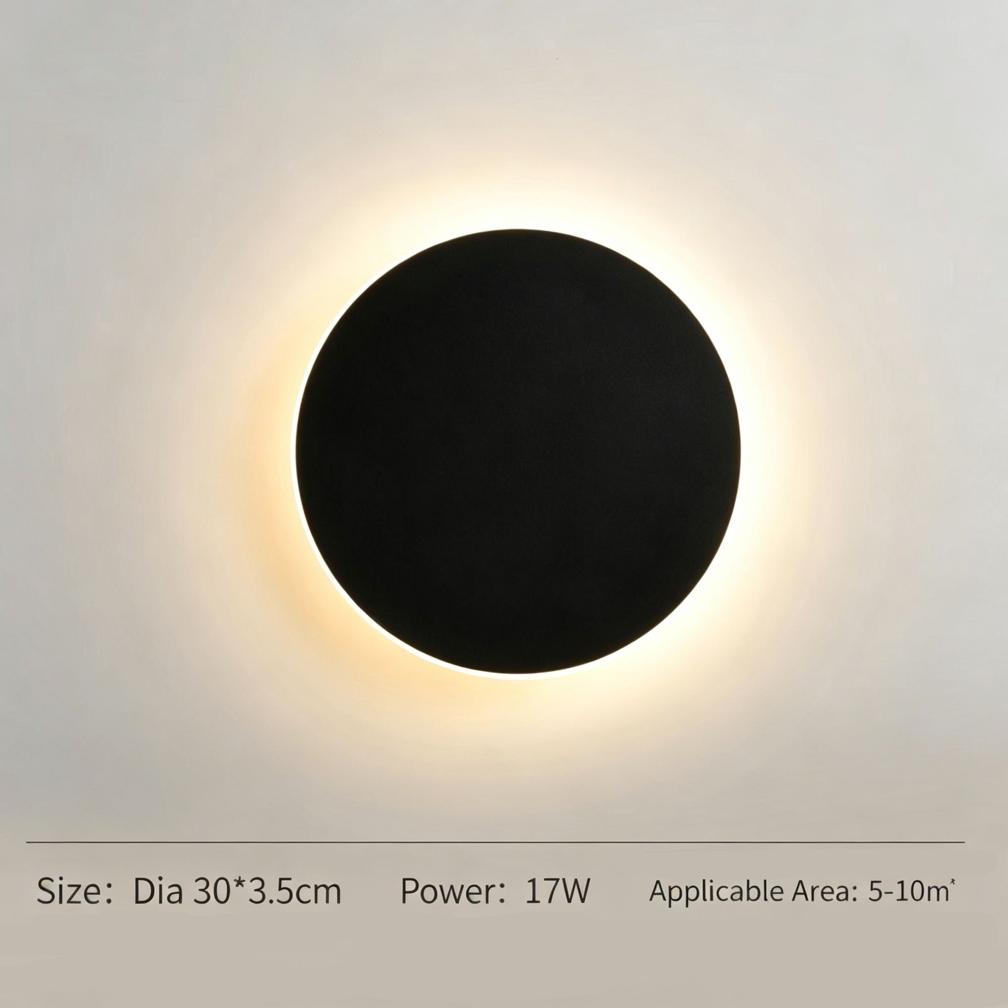 30CM Black Touch Eclipse LED Wall Light Stepless Dimming - Image 1