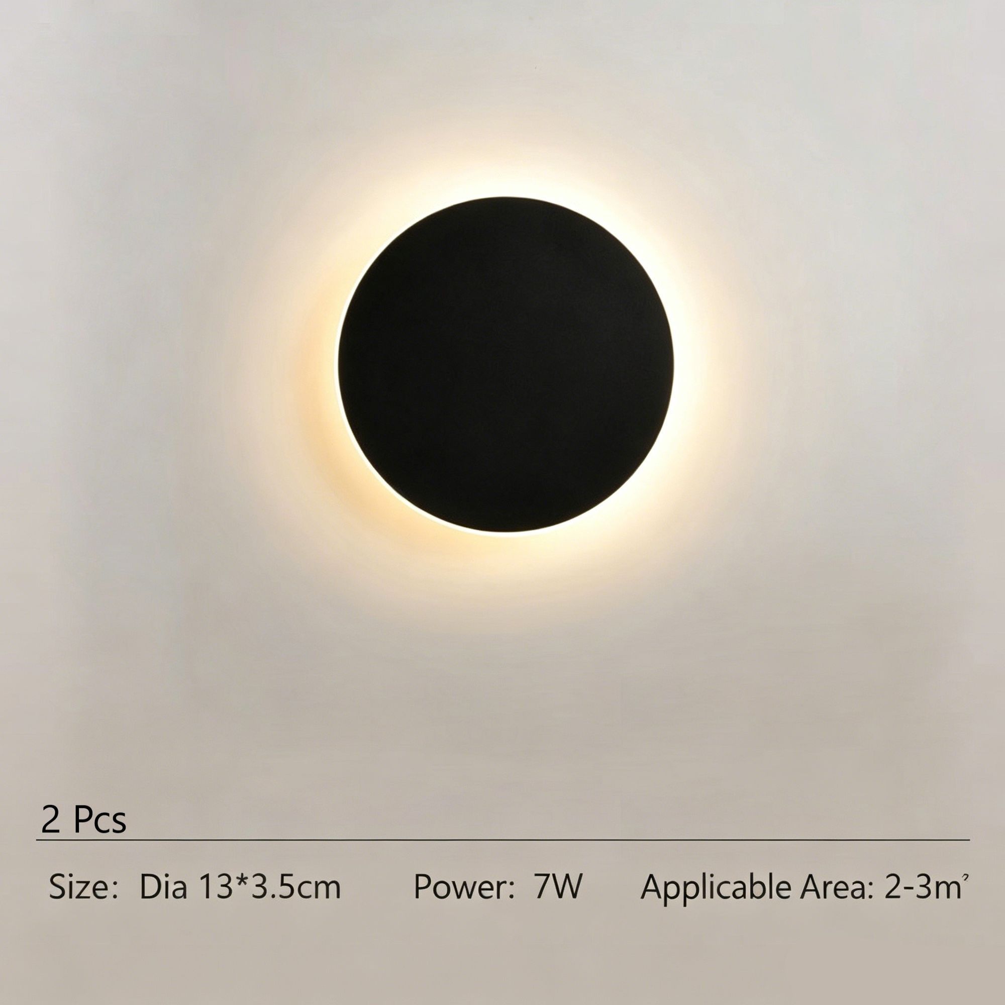 13CM Black Regular Eclipse Wall Light 2Pcs Stepless Dimming - Image 1