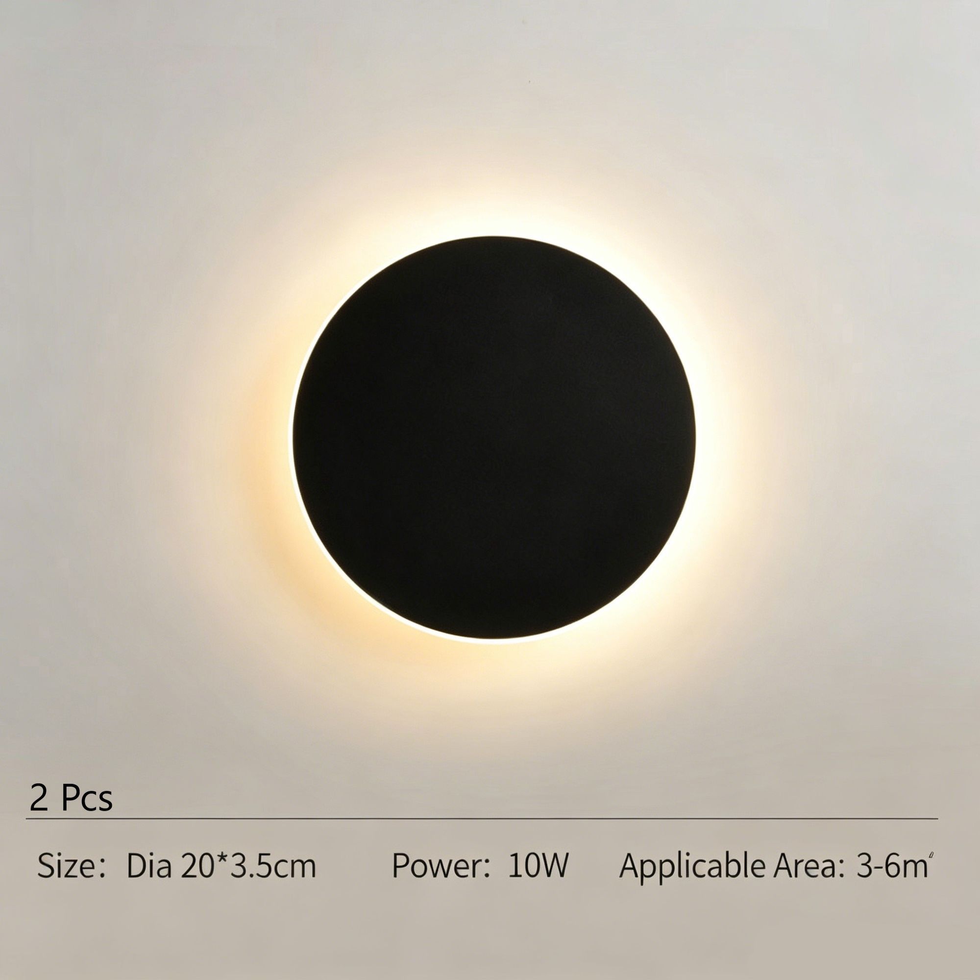 20CM Black Regular Eclipse Wall Light 2Pcs Stepless Dimming - Image 1