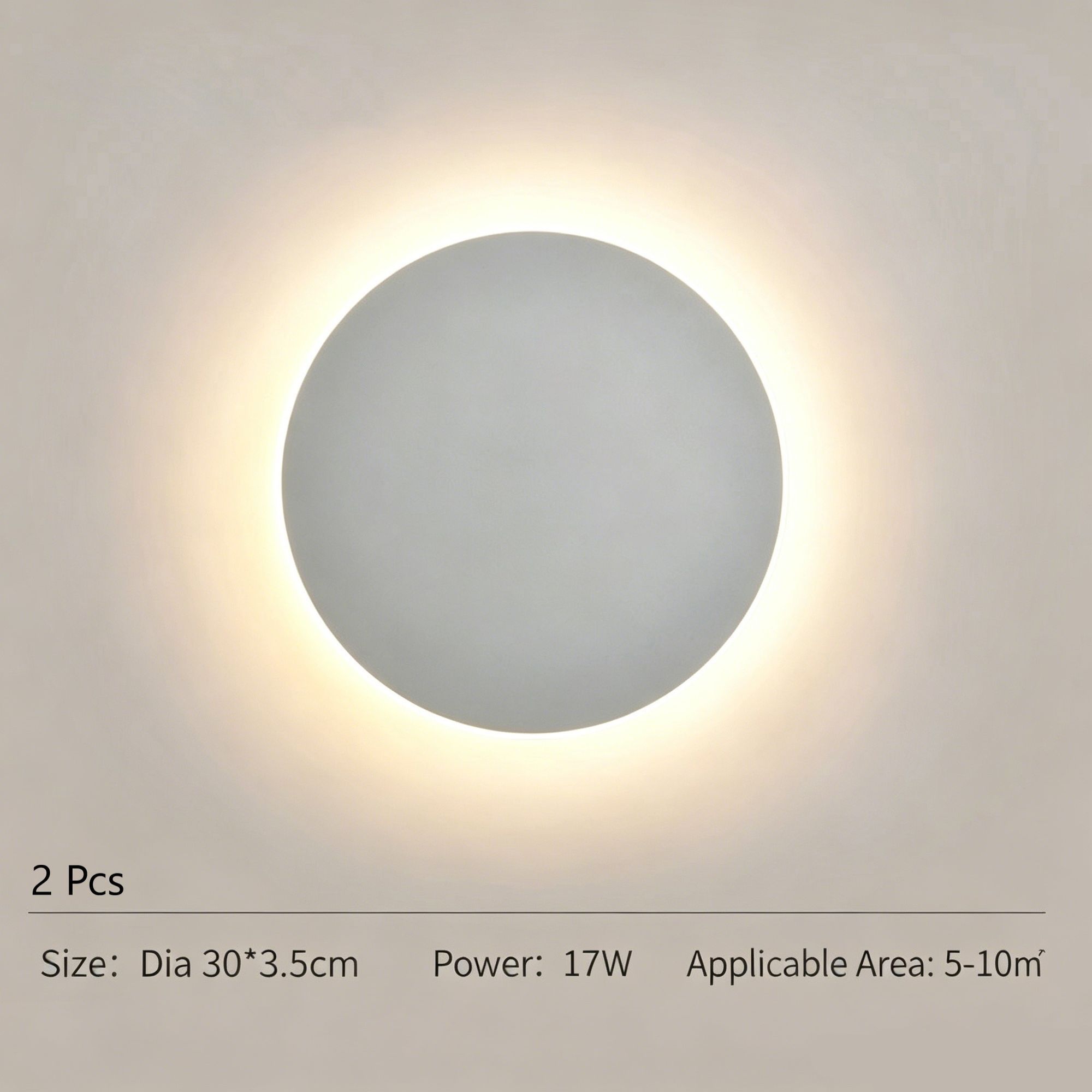 30CM White Regular Eclipse Wall Light 2Pcs Stepless Dimming - Image 1