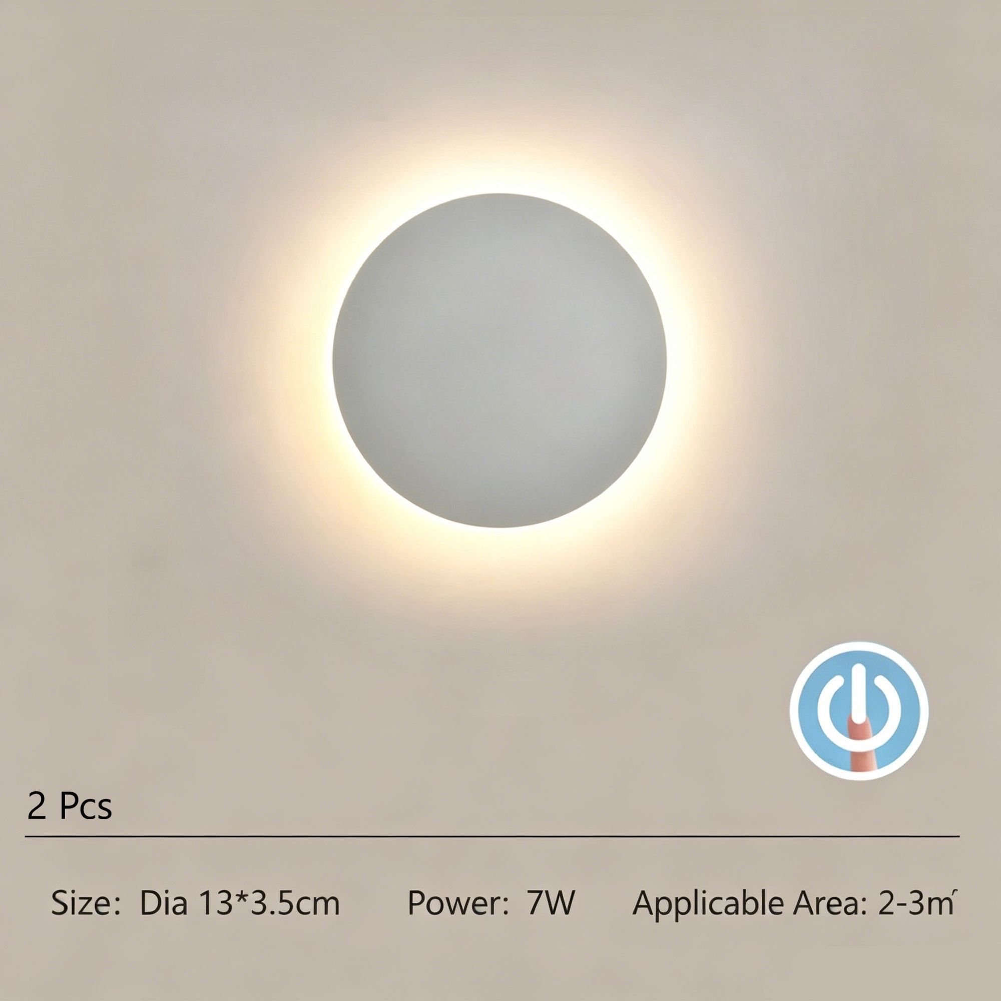 13CM White Touch Eclipse Wall Light 2Pcs Stepless Dimming - Image 1