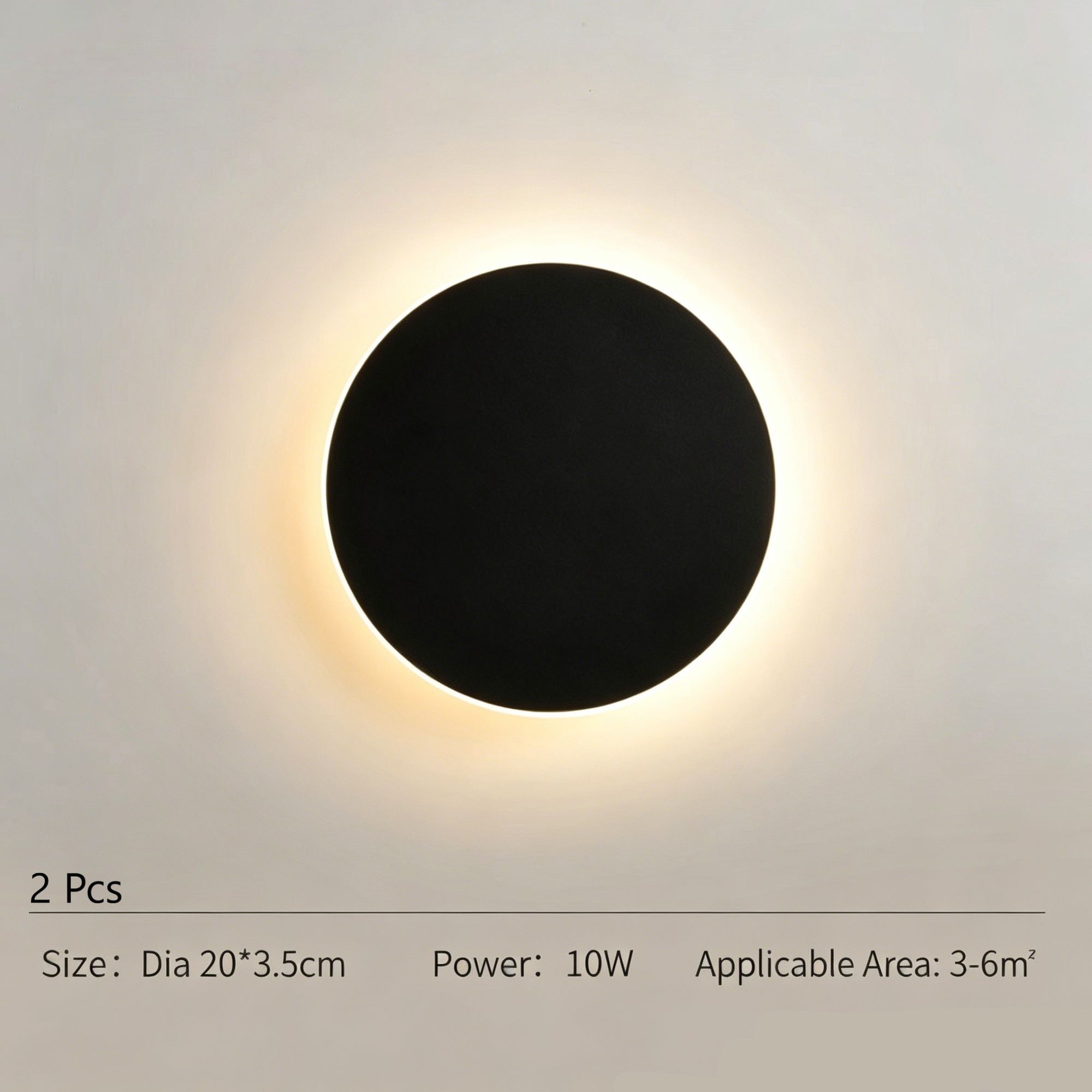 20CM Black Touch Eclipse Wall Light 2Pcs Stepless Dimming - Image 1