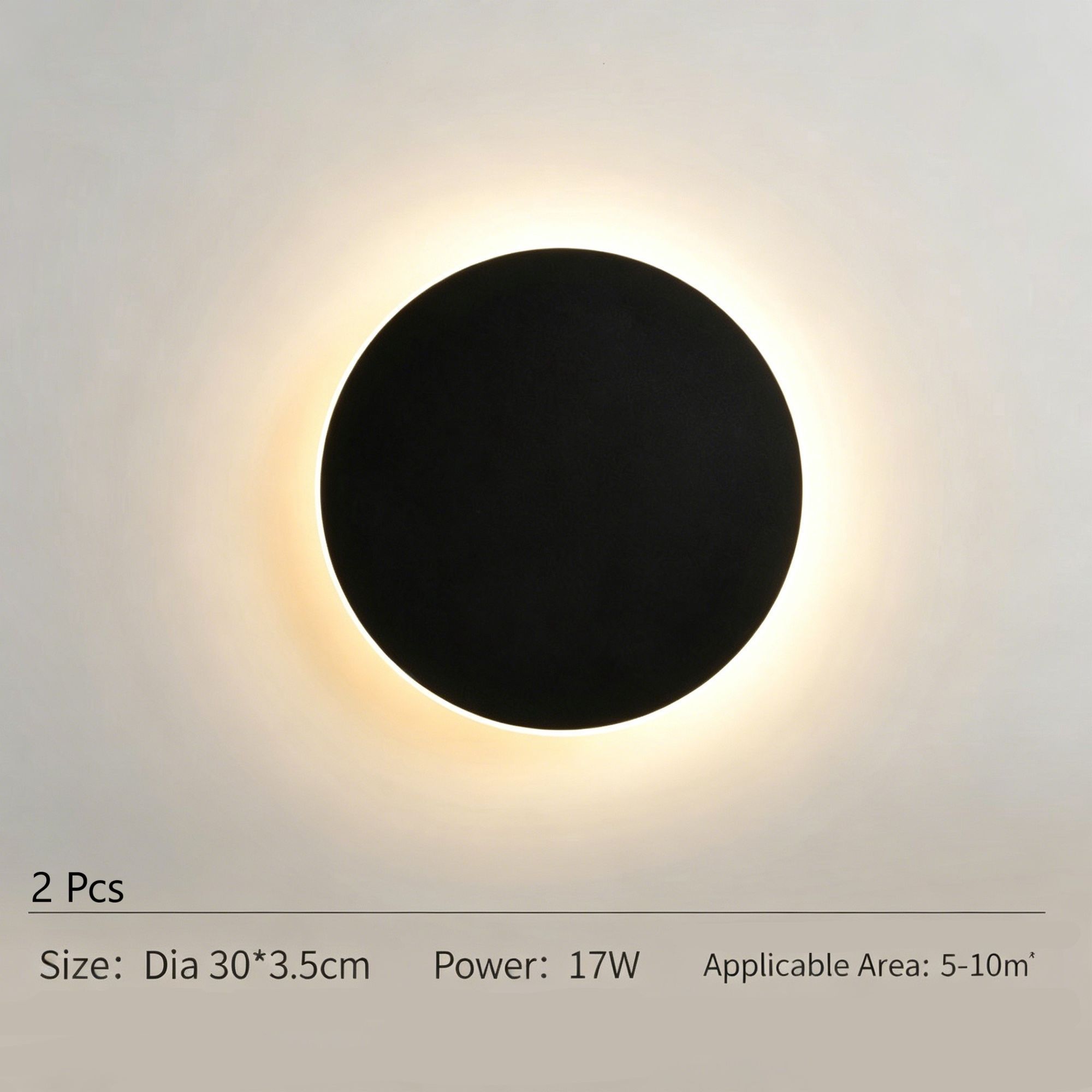 30CM Black Touch Eclipse Wall Light 2Pcs Stepless Dimming - Image 1