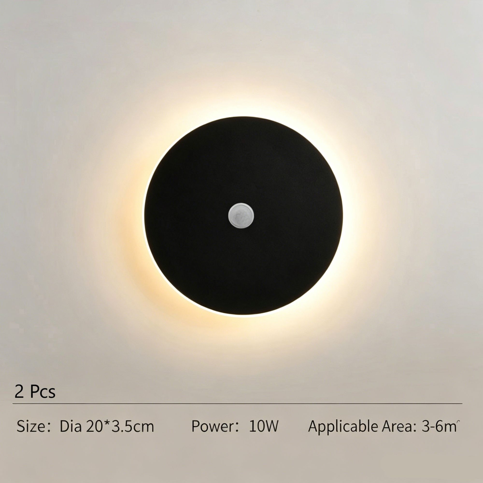 20CM Black Sensor Eclipse Wall Light 2Pcs Stepless Dimming - Image 1