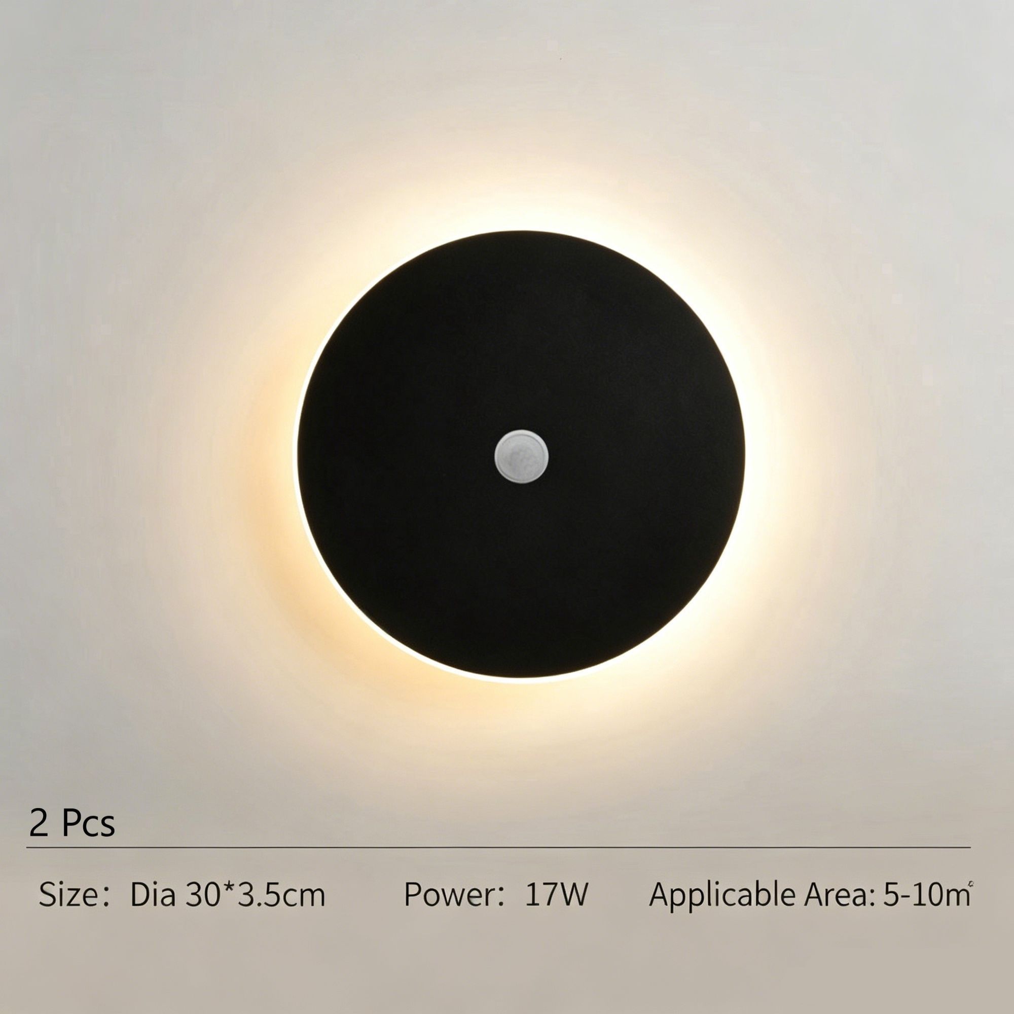 30CM Black Sensor Eclipse Wall Light 2Pcs Stepless Dimming - Image 1