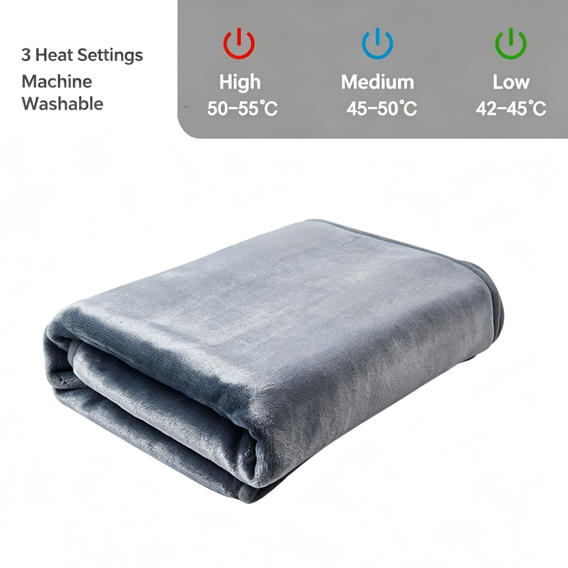 Grey USB Single Heated Throw Blanket Adjustable Temp Fast Warm For Dorm Lounge Desk - Image 1
