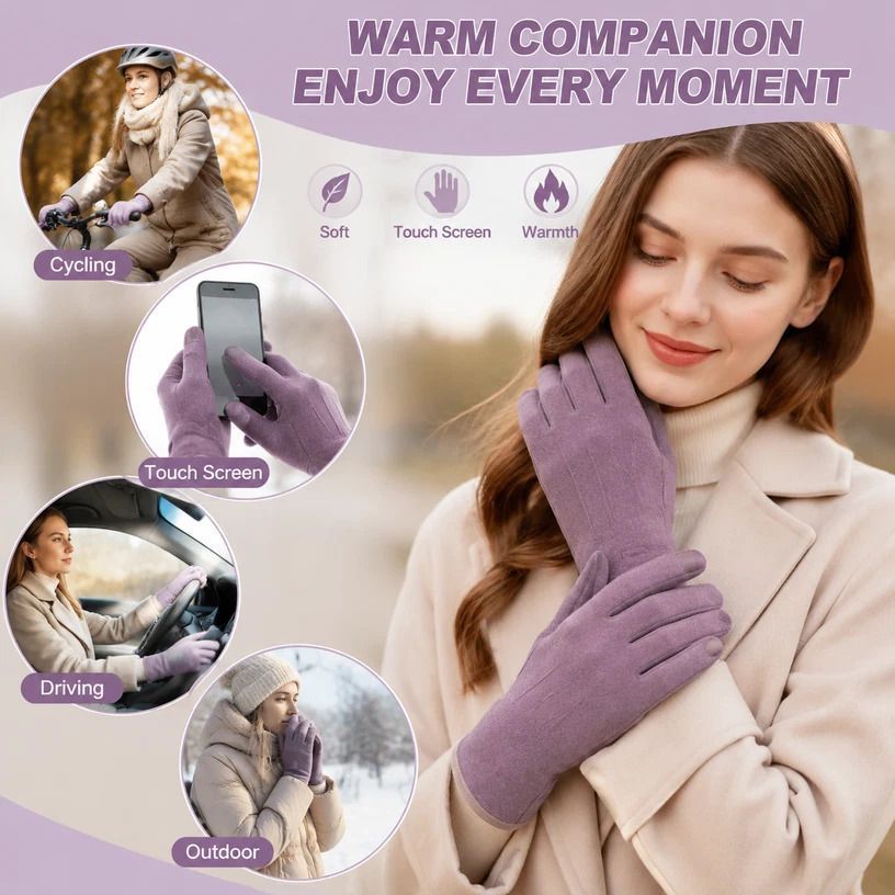 Purple 3 Stripes Women's Thermal Touch Screen Cycling Gloves - Image 1