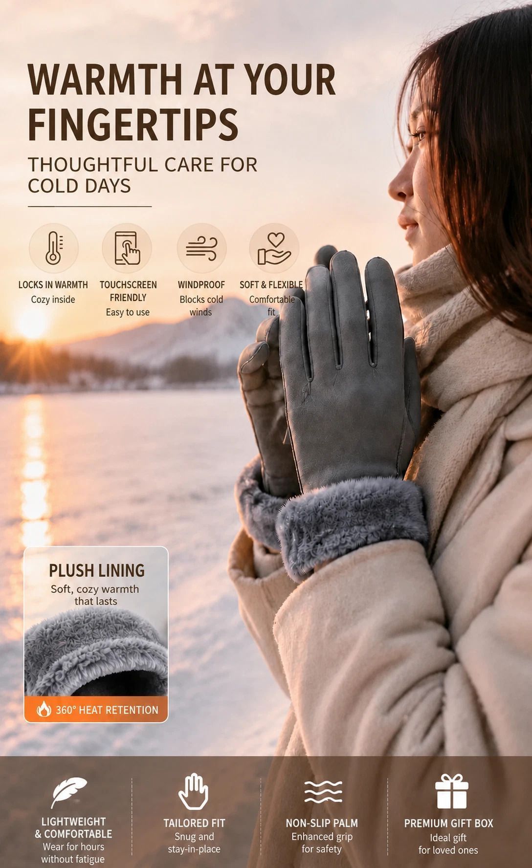 Light Pink 3 Stripes Women's Fleece Touch Screen Bike Gloves - Image 3