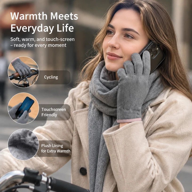Grey 3 Stripes Women's Fleece Touch Screen Bike Gloves - Image 1