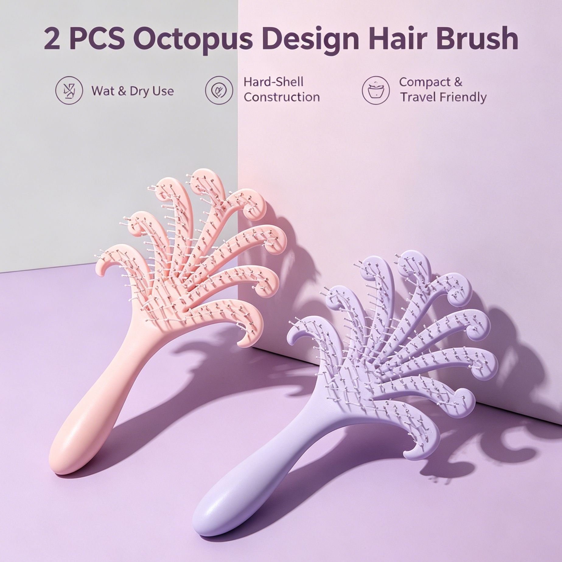 Light Pink & Light Purple Octopus Scalp Brush 2Pcs - Image 1