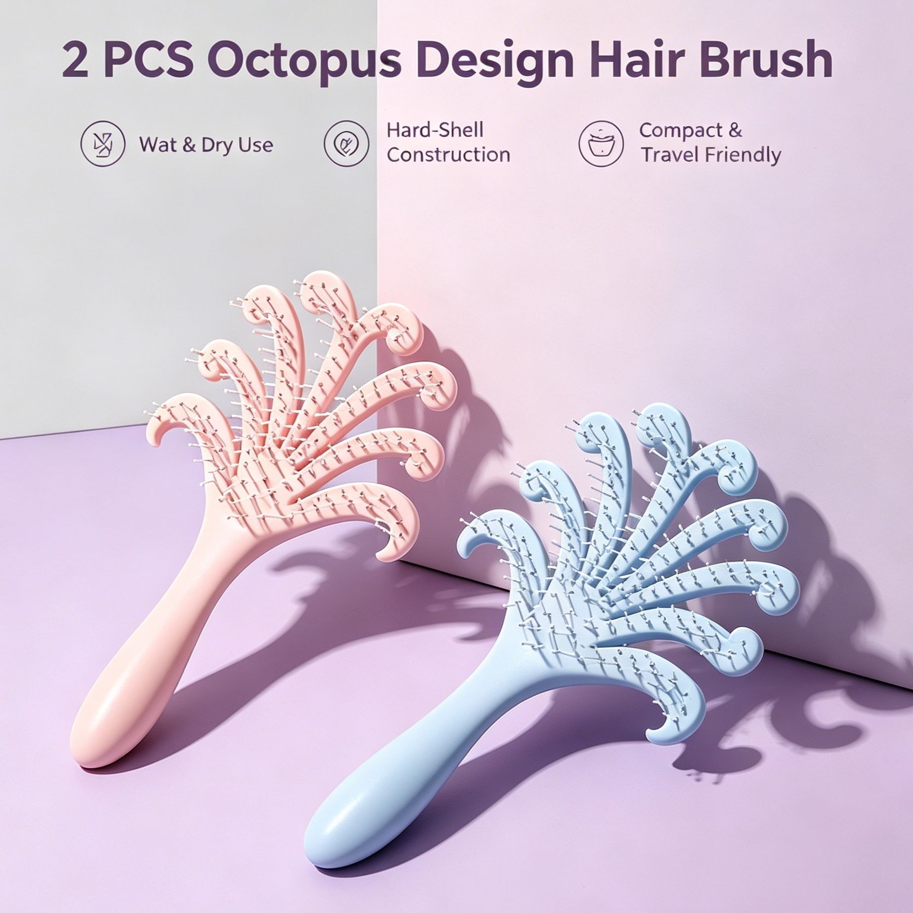 Light Pink & Light Blue Octopus Scalp Brush 2Pcs - Image 1