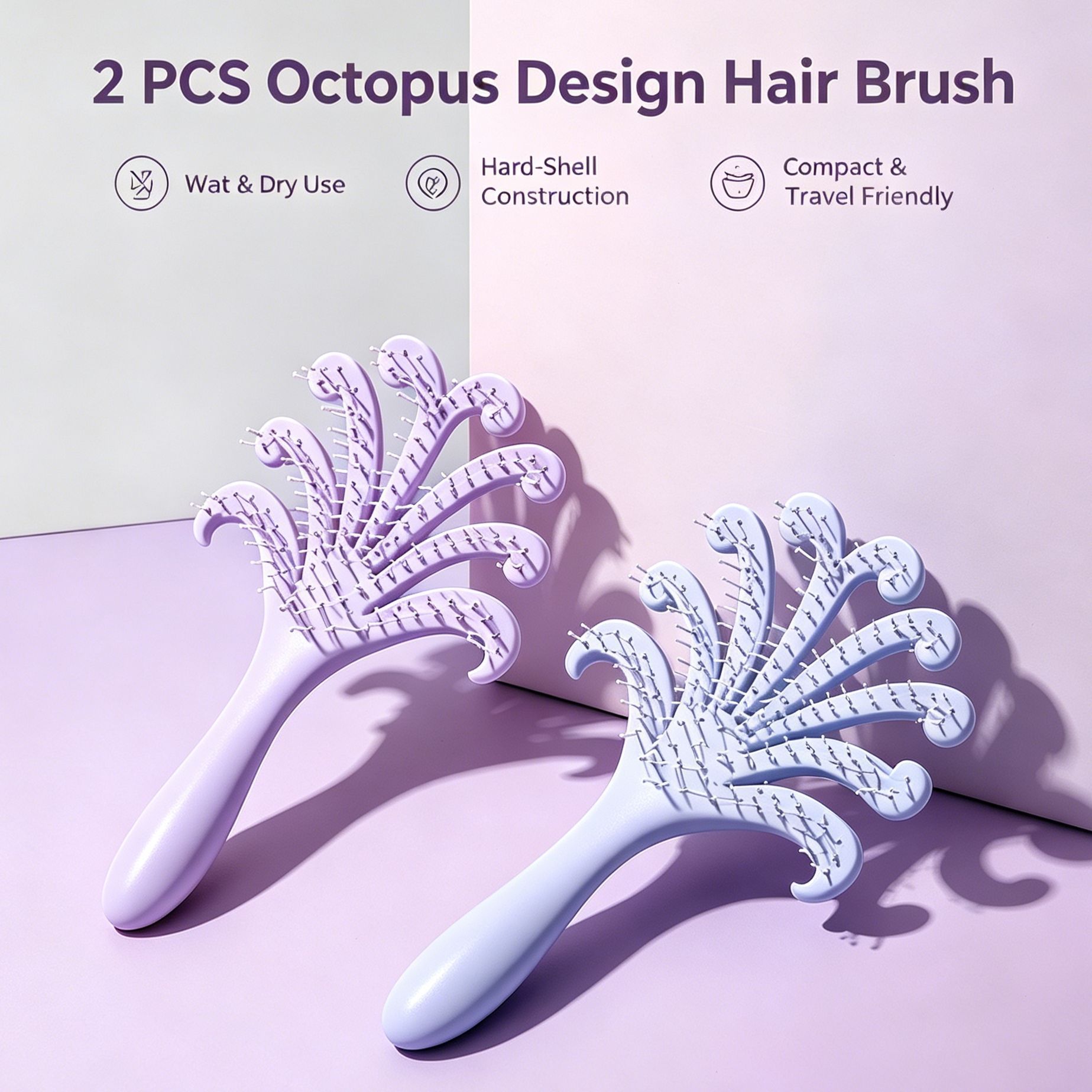 Light Purple & Light Blue Octopus Scalp Brush 2Pcs - Image 1