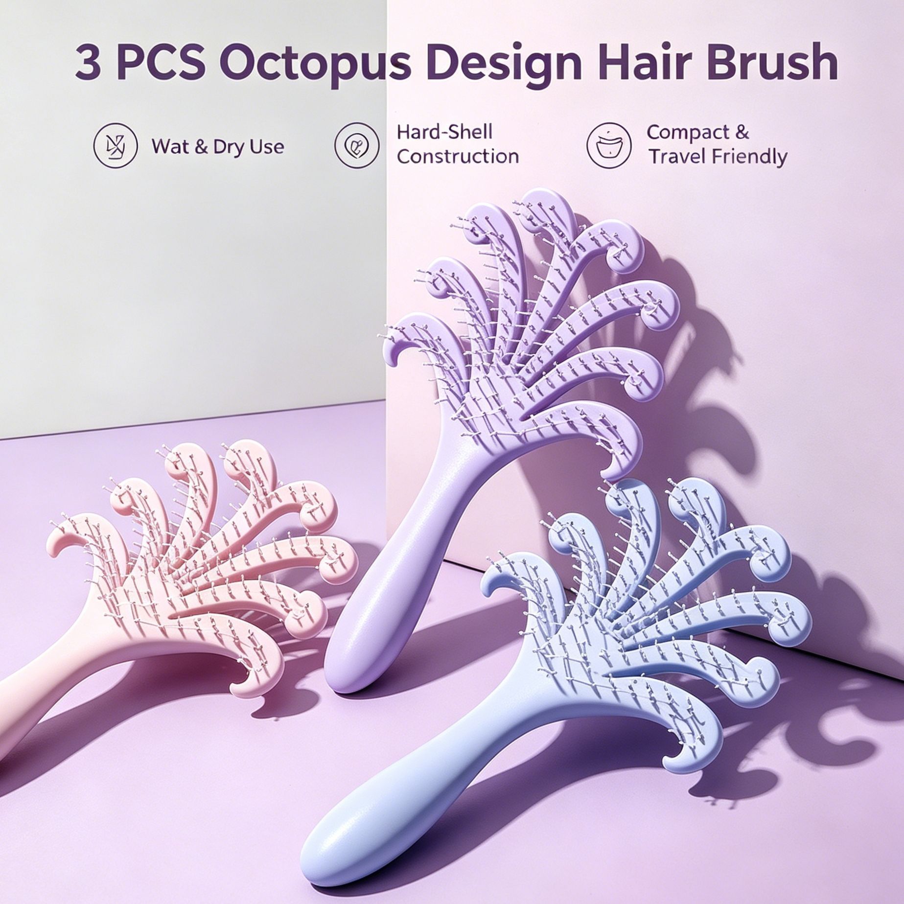 3 Colours Octopus Scalp Massage Brush Set 3Pcs - Image 1