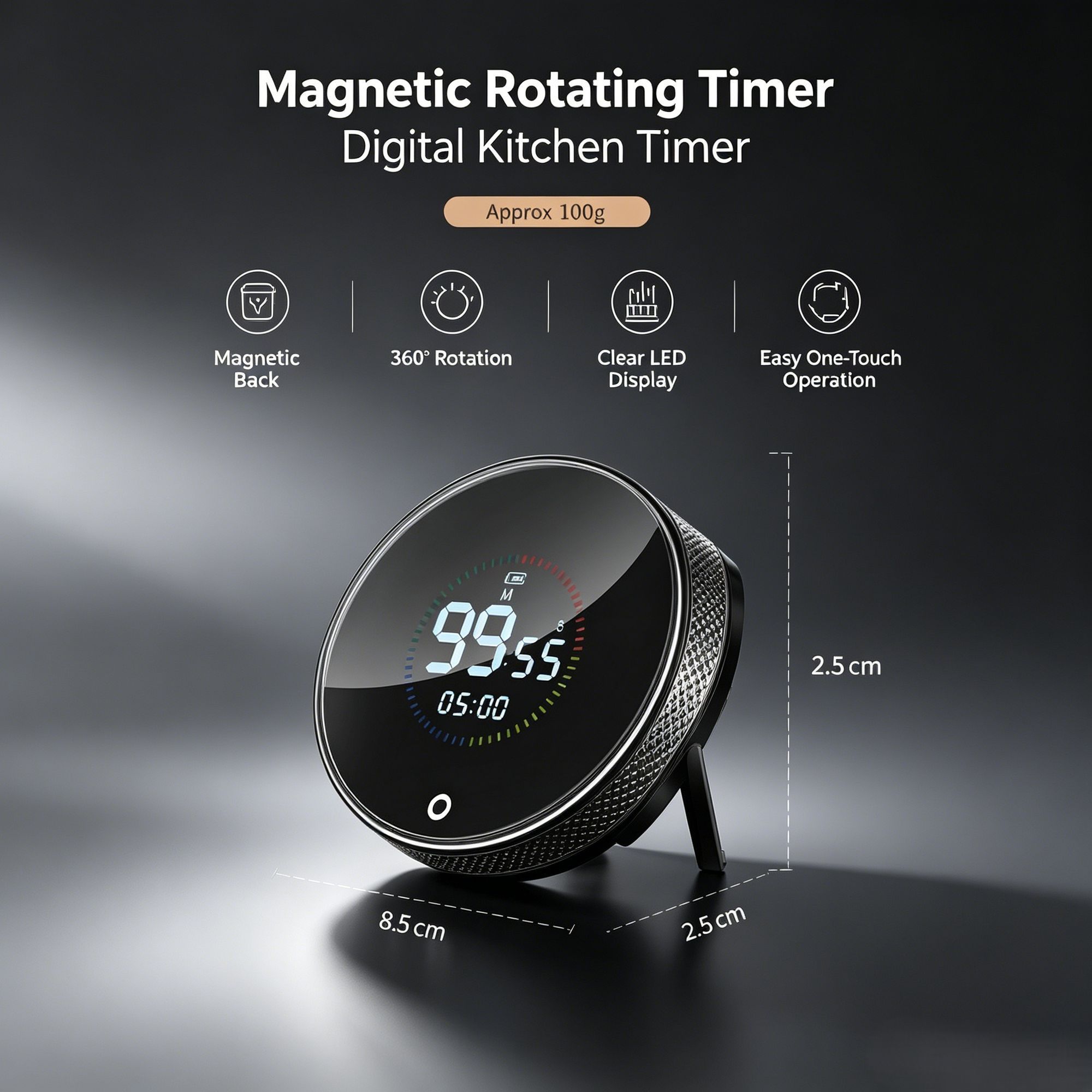 USB Rechargeable Magnetic Rotary Digital Kitchen Timer - Image 1