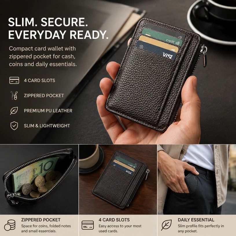 Coffee Vertical Multi-function Card Clip 2-in-1 Lychee Grain Coin Purse with Card Slots - Image 1