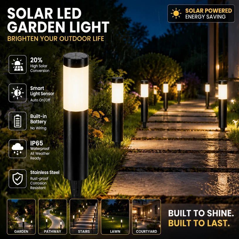 Large Black Warm White Solar LED Outdoor Garden Light - Image 1