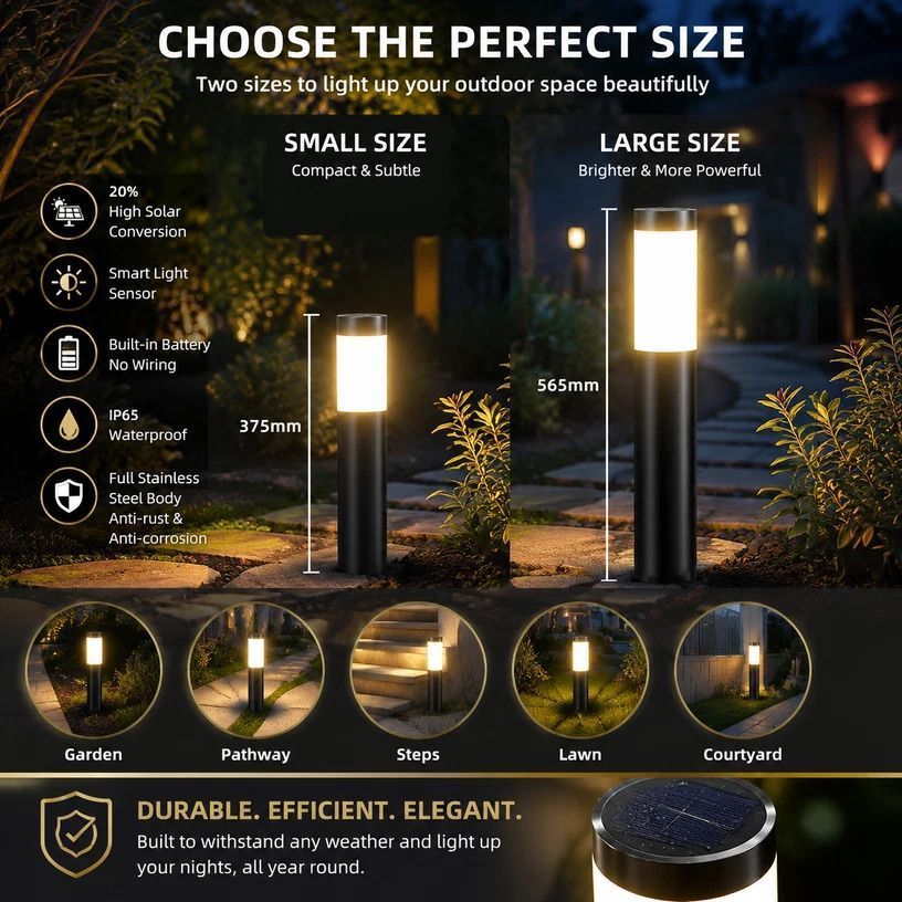 Small Silver Warm White Solar LED Stainless Steel Yard Light - Image 4