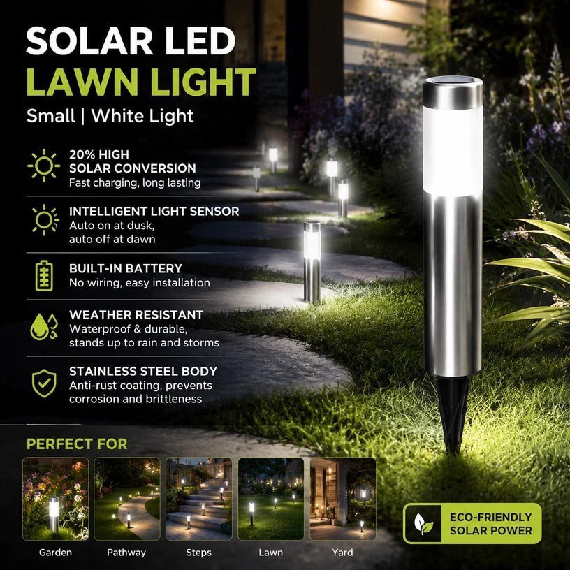 Small Silver Cool White Solar LED Outdoor Garden Light - Image 1
