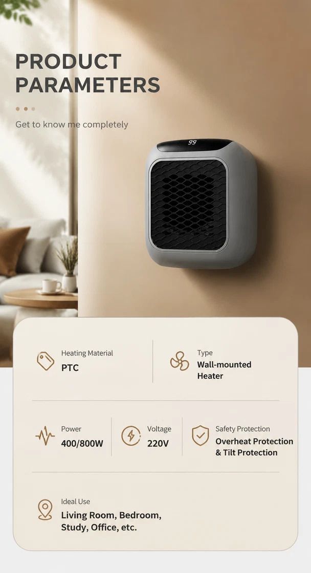 Wall Mount Mini Fan Heater Timer Portable Electric Heater Home Office - Image 4